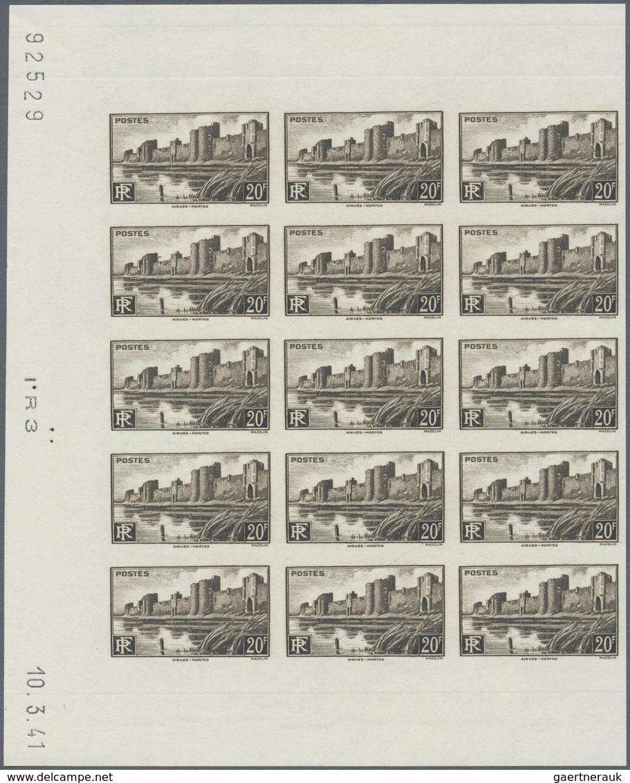 Frankreich: 1941, Definitive Issue 20fr. ‚Fortress Of Aigues-Mortes‘ IMPERFORATE Block Of 15 From Le - Other & Unclassified