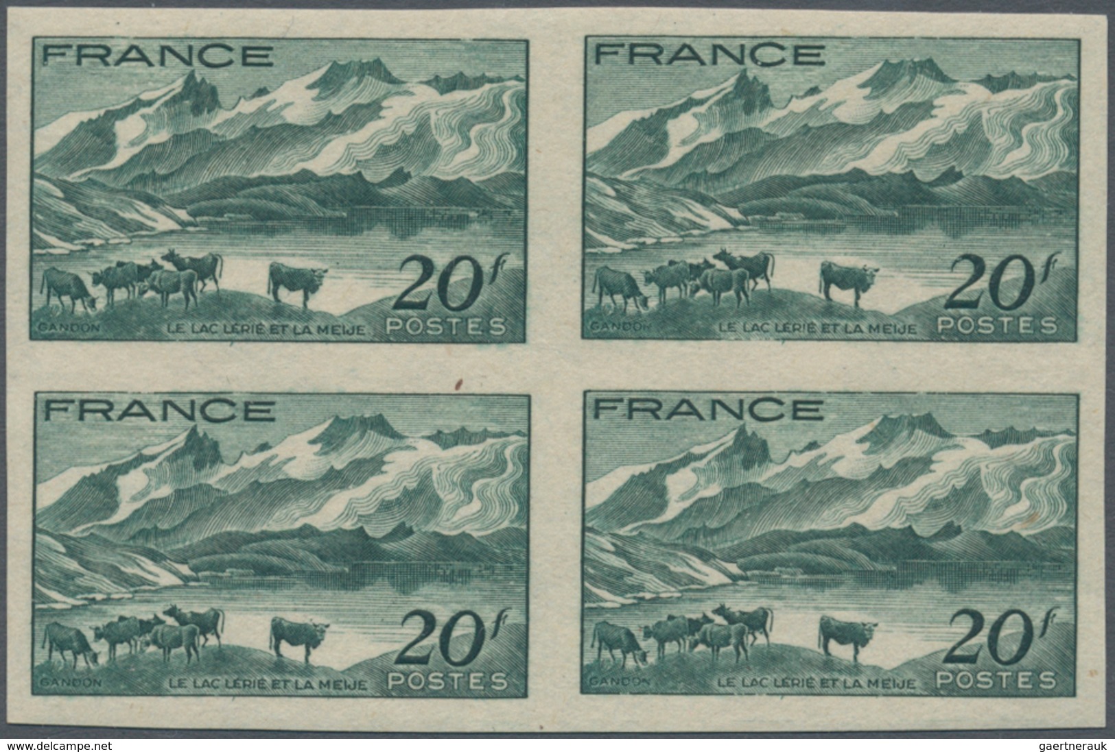 Frankreich: 1943, Definitives "Views", 20fr. Bluish Green, Imperforate Block Of Four, Mint Never Hin - Other & Unclassified