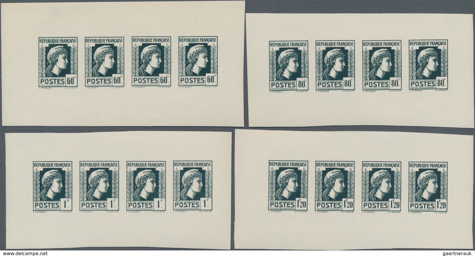 Frankreich: 1944, Definitives "Marianne", Not Issued, Group Of Ten Imperforate Panes Of Four Stamps - Other & Unclassified