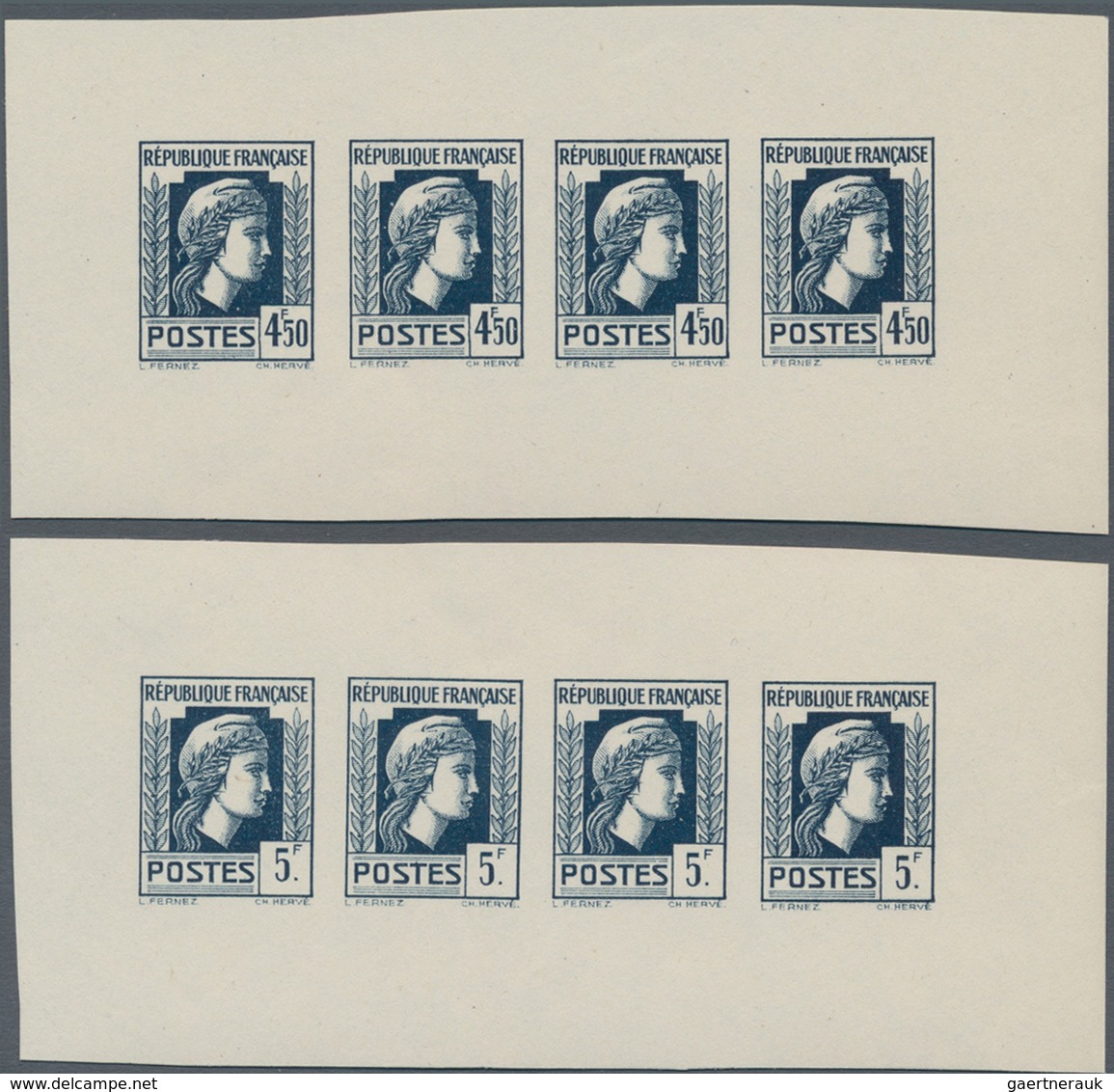 Frankreich: 1944, Definitives "Marianne", Not Issued, Group Of Ten Imperforate Panes Of Four Stamps - Autres & Non Classés