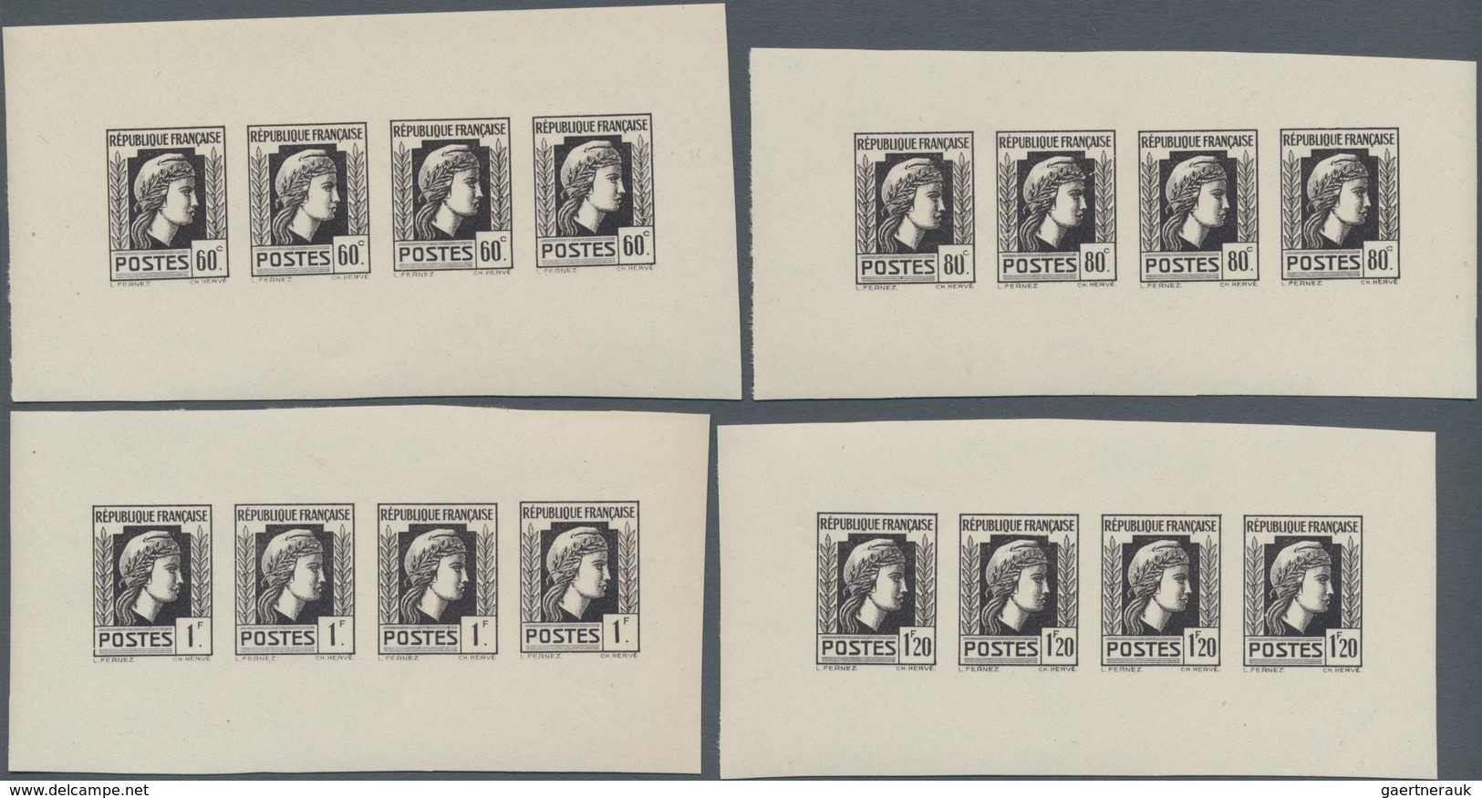 Frankreich: 1944, Definitives "Marianne", Not Issued, Group Of Ten Imperforate Panes Of Four Stamps - Other & Unclassified