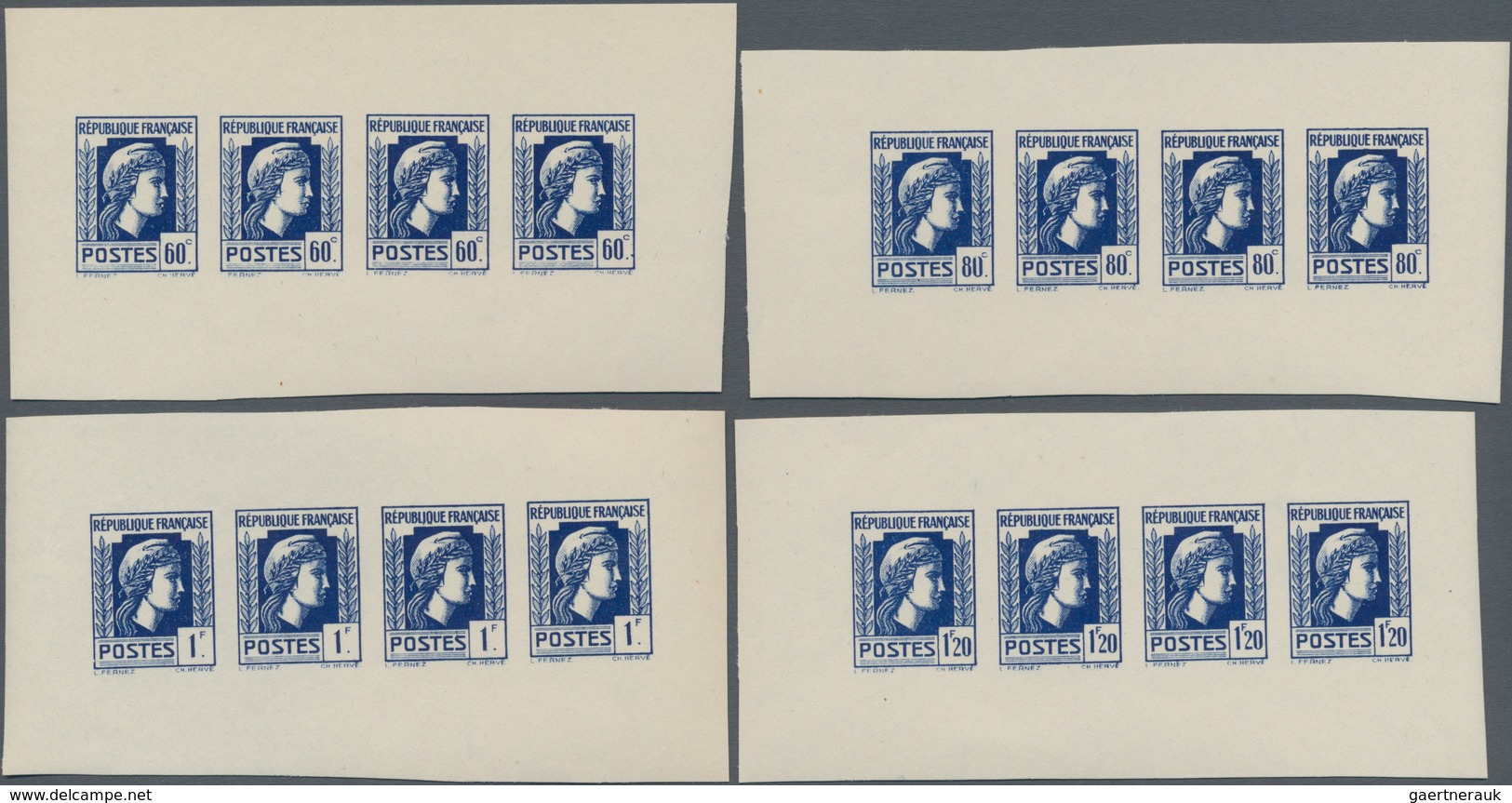 Frankreich: 1944, Definitives "Marianne", Not Issued, Group Of Ten Imperforate Panes Of Four Stamps - Other & Unclassified