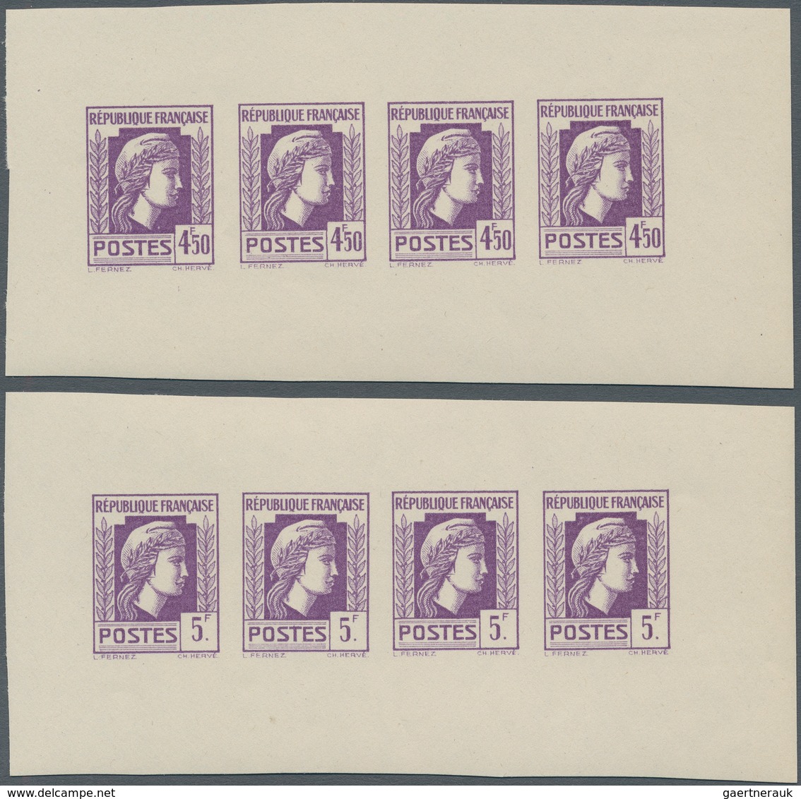 Frankreich: 1944, Definitives "Marianne", Not Issued, Group Of Ten Imperforate Panes Of Four Stamps - Other & Unclassified