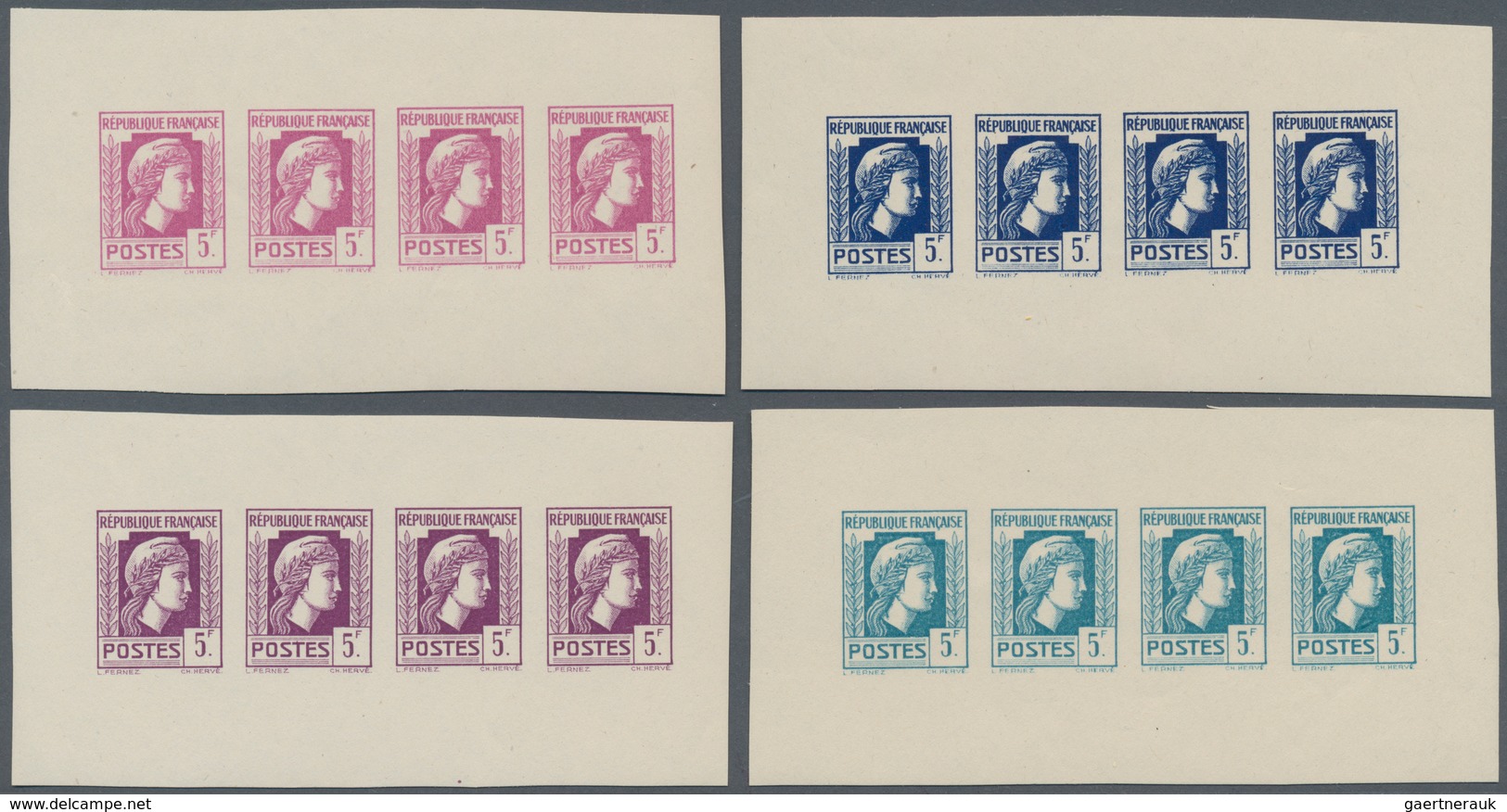 Frankreich: 1944, Definitives "Marianne", Not Issued, 5fr., Group Of Five Imperforate Panes Of Four - Other & Unclassified