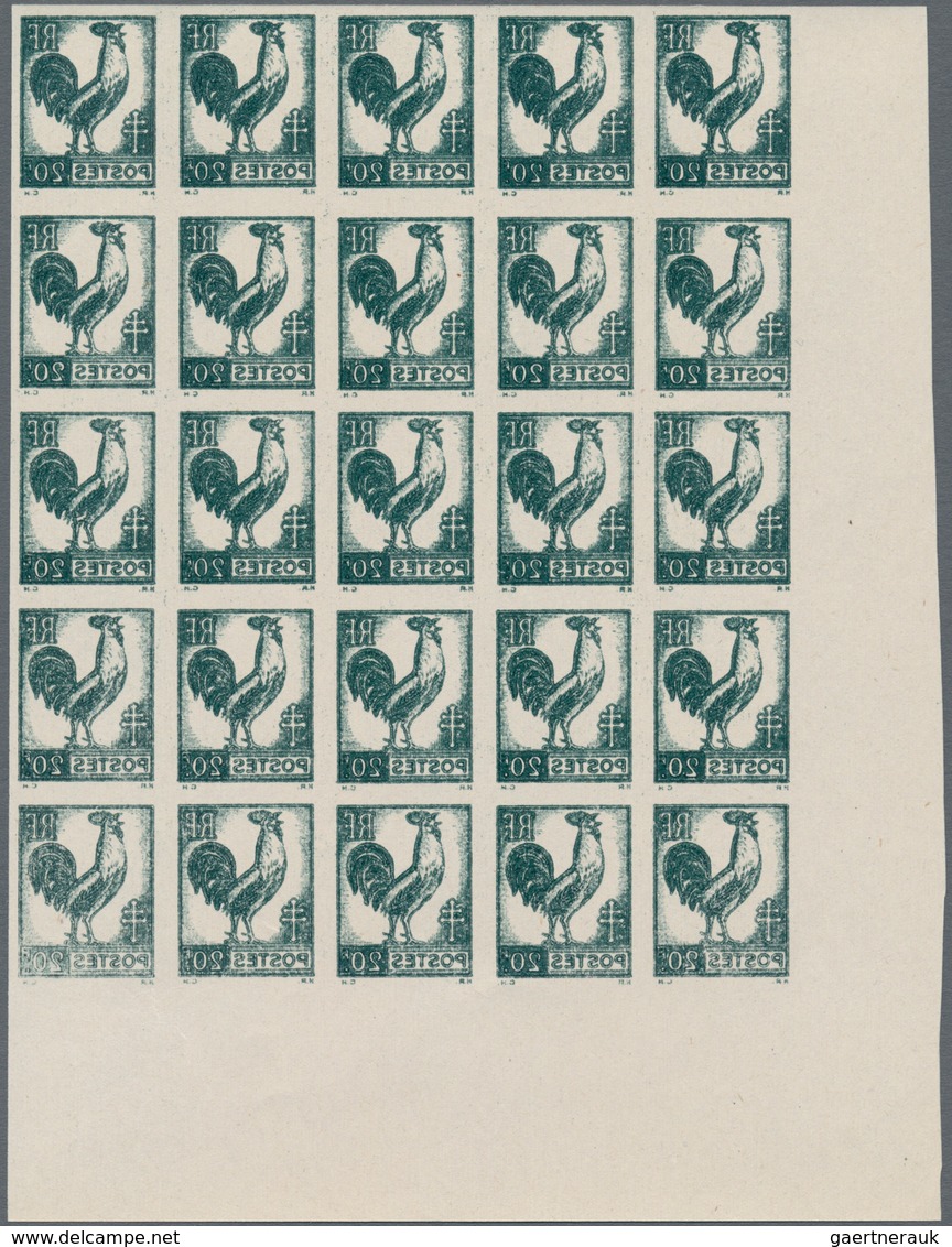 Frankreich: 1944, Definitives, 20fr. Black-green "Coq", Imperforate Marginal Block Of 25 From The Lo - Other & Unclassified