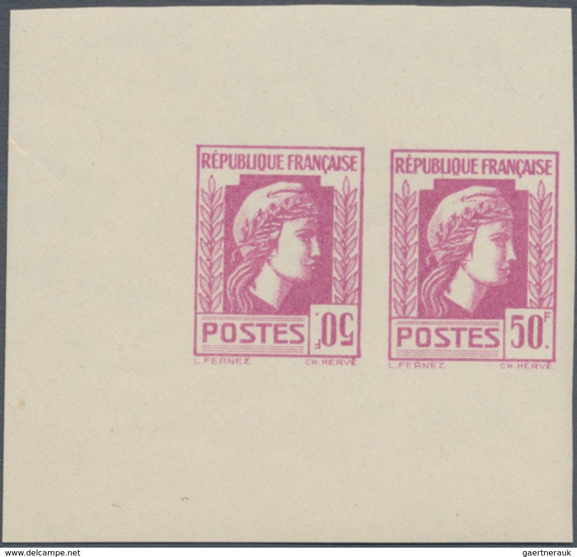 Frankreich: 1944, Definitives "Marianne", Not Issued, 50fr. Violet-rose, Imperforate Essay, Horizont - Other & Unclassified