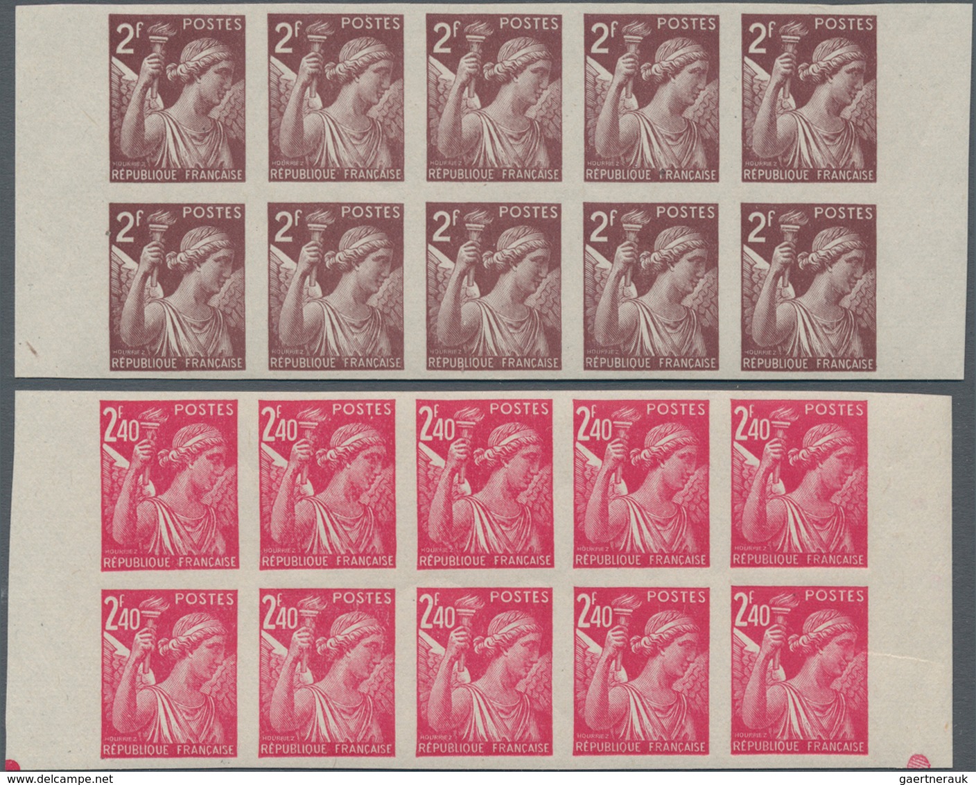 Frankreich: 1944, Definitives "Iris", 80c.-4fr., Complete Set Of Ten Values In Imperforate Marginal - Other & Unclassified