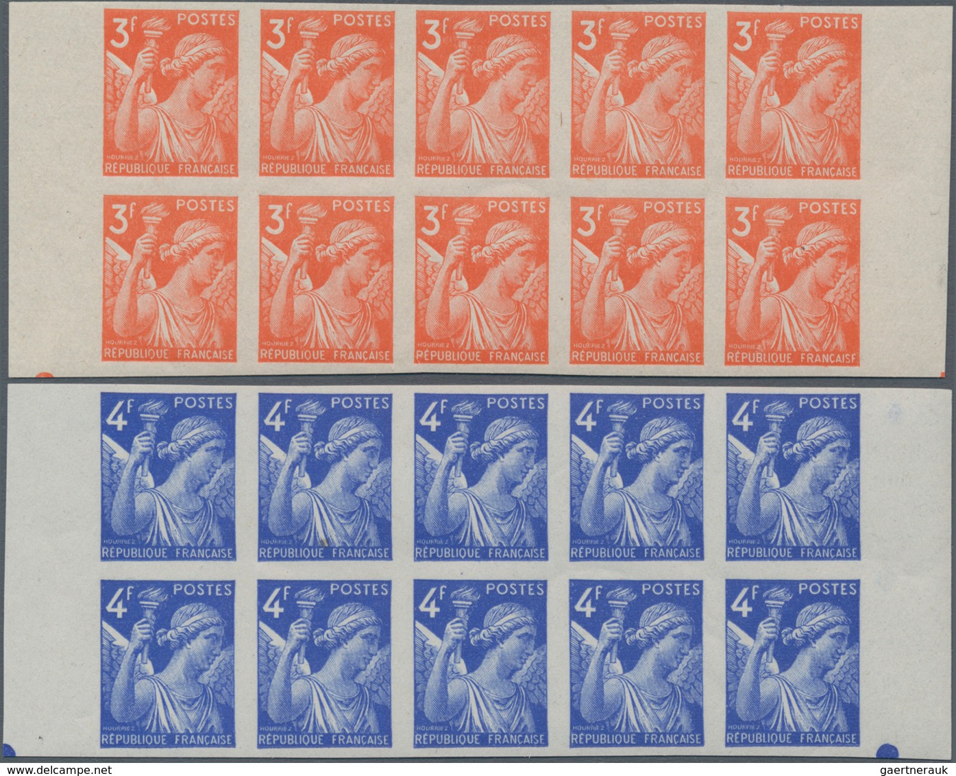 Frankreich: 1944, Definitives "Iris", 80c.-4fr., Complete Set Of Ten Values In Imperforate Marginal - Other & Unclassified