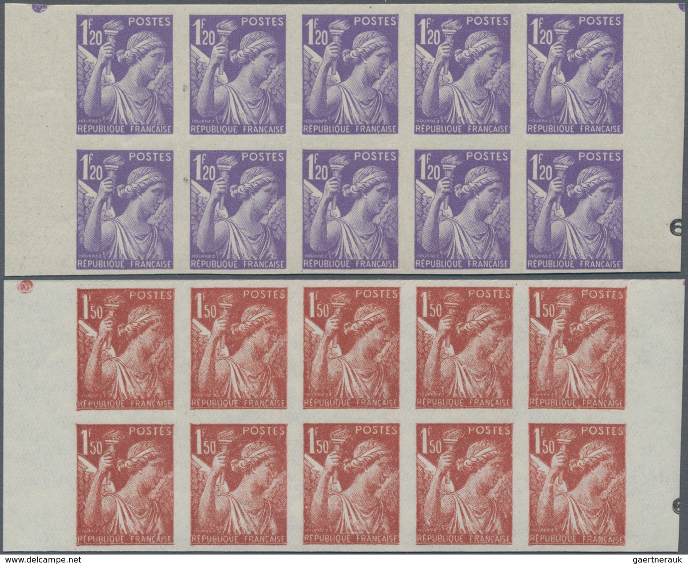 Frankreich: 1944, Definitives "Iris", 80c.-4fr., Complete Set Of Ten Values In Imperforate Marginal - Other & Unclassified