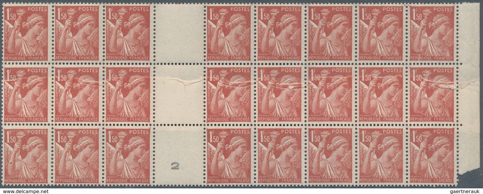 Frankreich: 1944, Iris 1.50fr. Reddish-brown, Gutter Block Of 24 Stamps (partly Separated), Eight St - Other & Unclassified