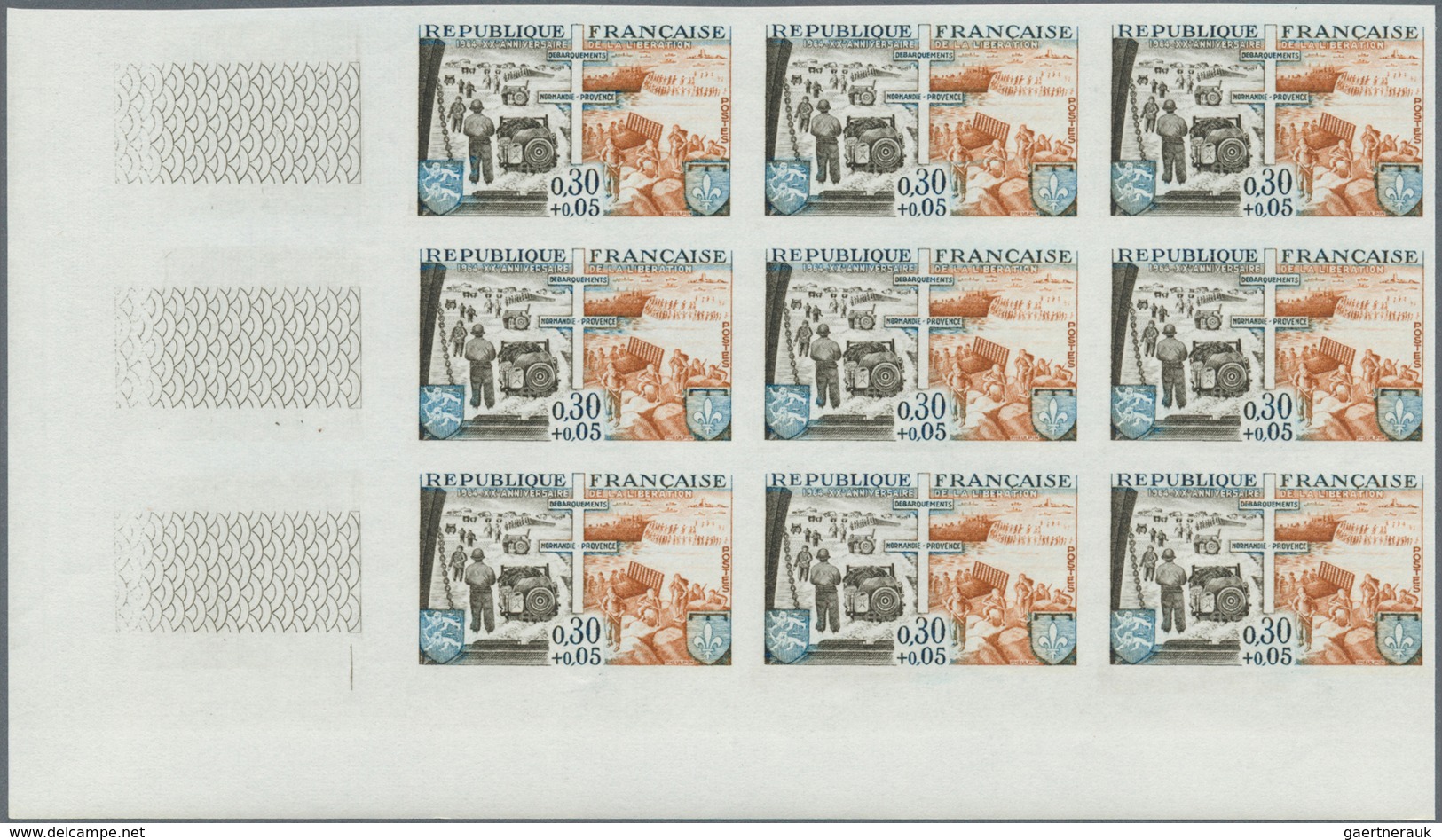 Frankreich: 1964, 20th Anniversary Of Liberation Complete Set Of Five In IMPERFORATE Blocks Of Nine - Other & Unclassified