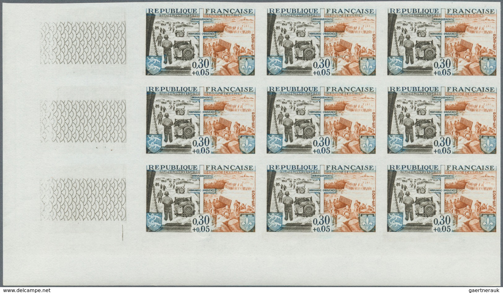 Frankreich: 1964, 20th Anniversary Of Liberation Complete Set Of Five In IMPERFORATE Blocks Of Nine - Altri & Non Classificati