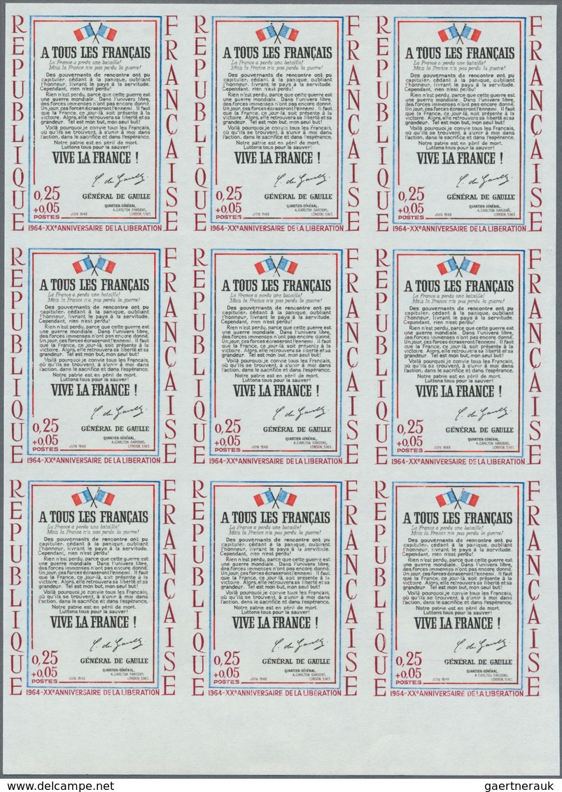 Frankreich: 1964, 20th Anniversary Of Liberation Complete Set Of Five In IMPERFORATE Blocks Of Nine - Other & Unclassified