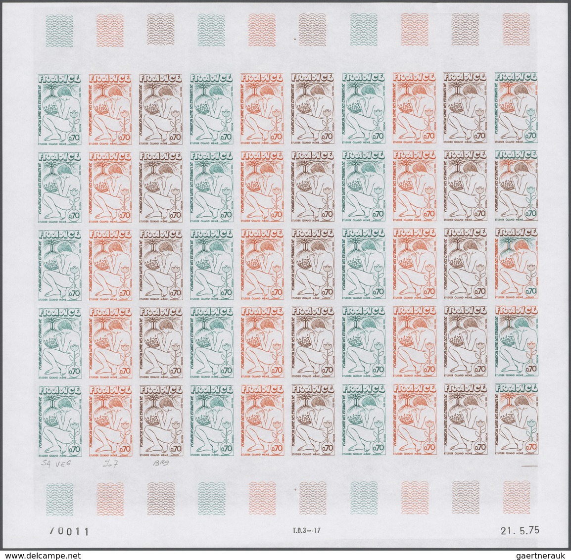 Frankreich: 1975, France. Set Of 4 Different Color Proof Sheets Of 50 For The Issue "Student Health - Other & Unclassified