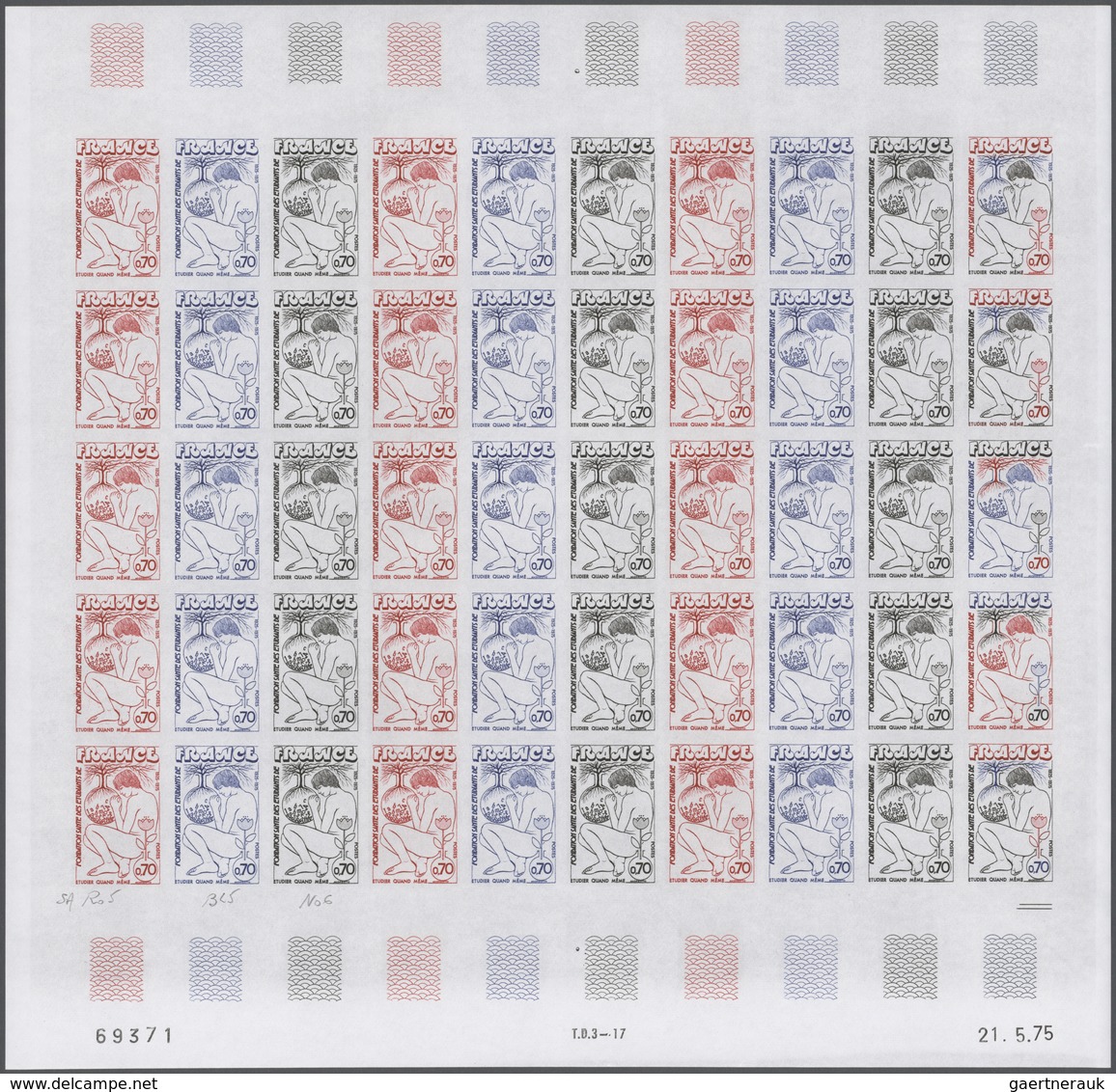 Frankreich: 1975, France. Set Of 4 Different Color Proof Sheets Of 50 For The Issue "Student Health - Altri & Non Classificati