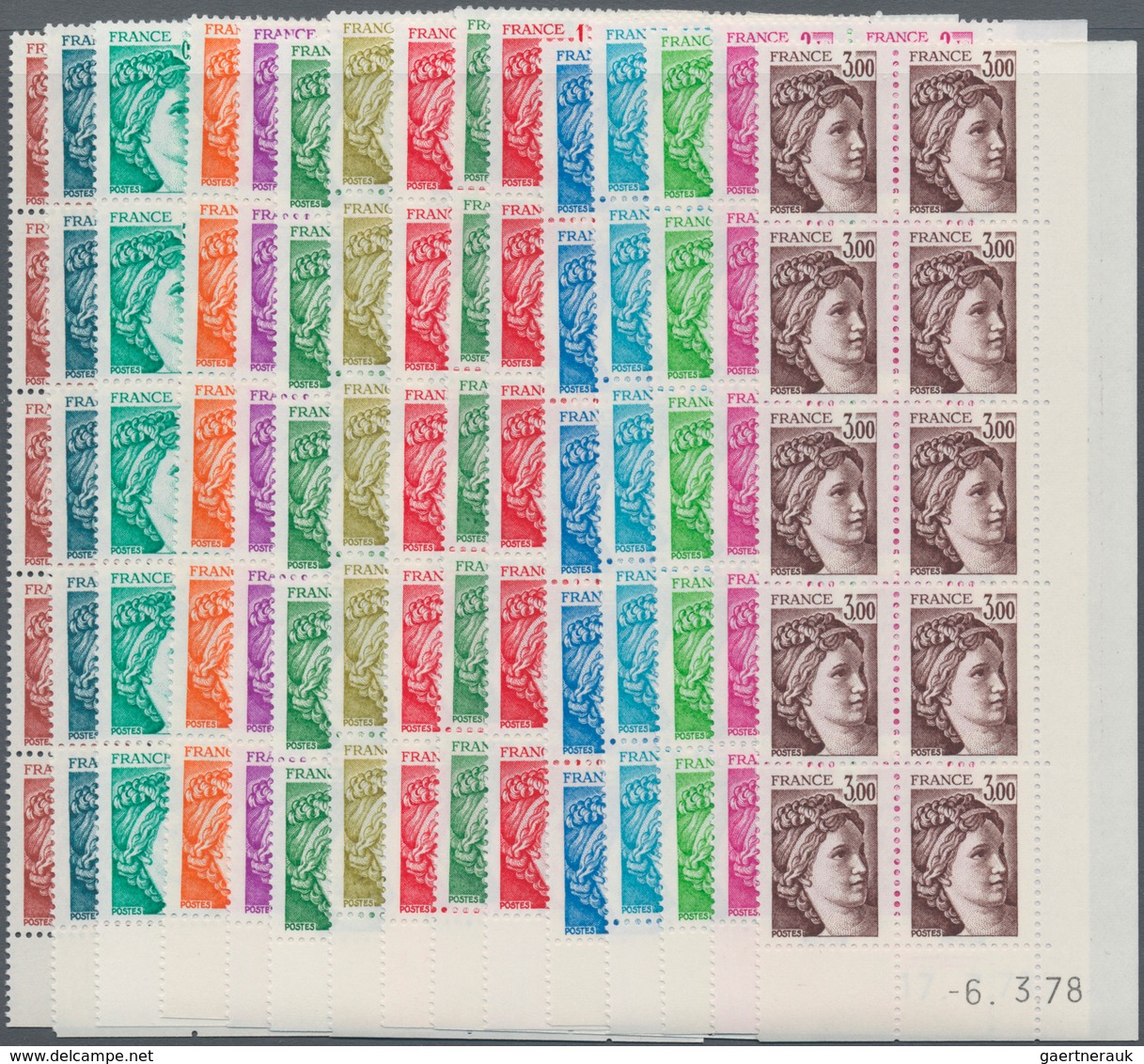 Frankreich: 1977/1978, Definitives 'Sabinerin' Complete Set Of 15 Different Values All WITHOUT PHOSP - Altri & Non Classificati