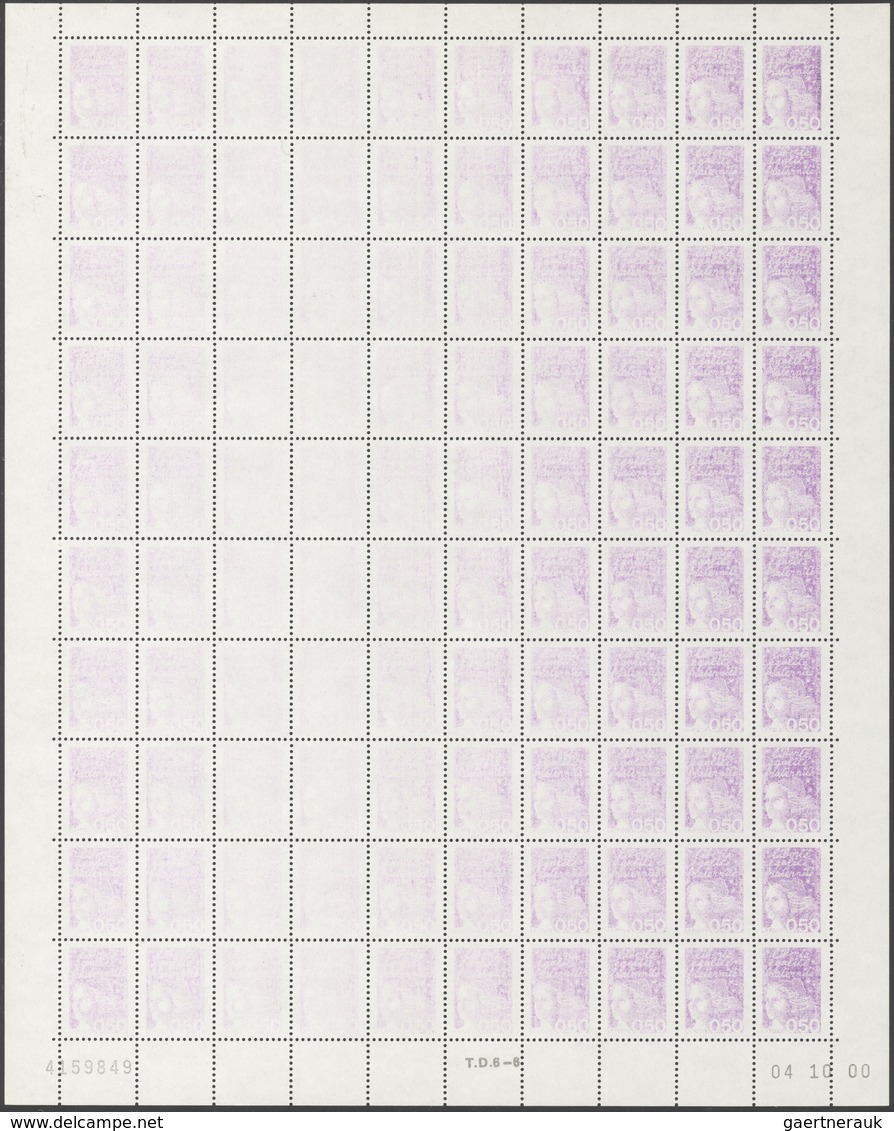 Frankreich: 2000. 0,50 Violet Marianne De Luquet. Feuille Compléte De 100, Impression Défectuese Sou - Other & Unclassified