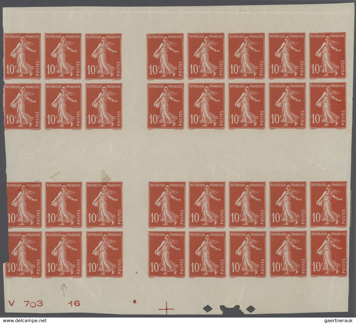 Frankreich - Markenheftchen: 1910, 10c. Semeuse, Imperforate Cross Gutter Block Of 32 Stamps (bookle - Other & Unclassified