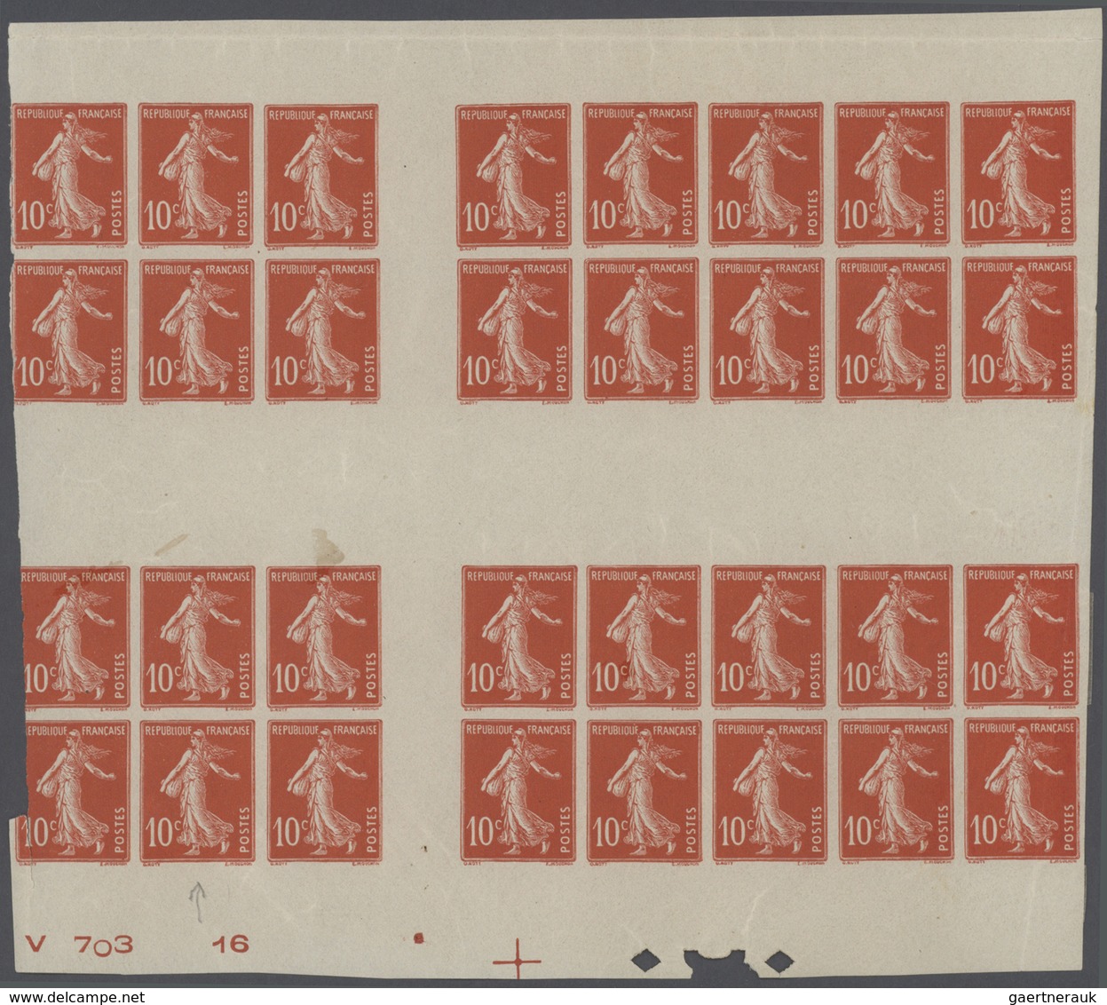 Frankreich - Markenheftchen: 1910, 10c. Semeuse, Imperforate Cross Gutter Block Of 32 Stamps (bookle - Andere & Zonder Classificatie
