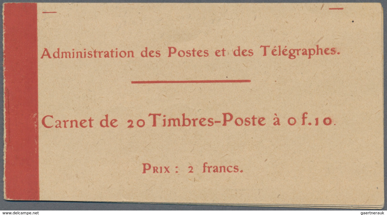 Frankreich - Markenheftchen: 1913. Complete Booklet 10c Red Semeuse Camée. Paper X Chalky White. Sma - Andere & Zonder Classificatie