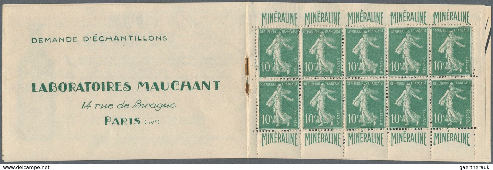 Frankreich - Markenheftchen: 1924/1926: Mineraline Booklet, Complete, Panel Of 10 Luxury Stamps, Adv - Andere & Zonder Classificatie