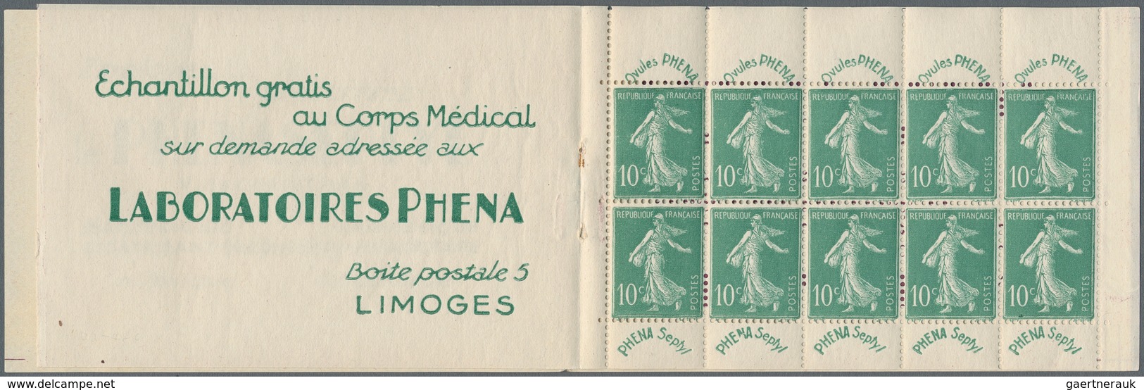 Frankreich - Markenheftchen: 1927, 1fr. Booklet "LABORATOIRES PHENA" Comprising Pane Of 10x10c. Seme - Andere & Zonder Classificatie