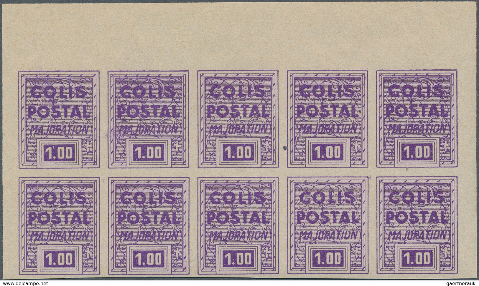 Frankreich - Postpaketmarken: 1941, Supplement Stamps (Majoration), Not Issued, 1fr. Violet Imperfor - Other & Unclassified