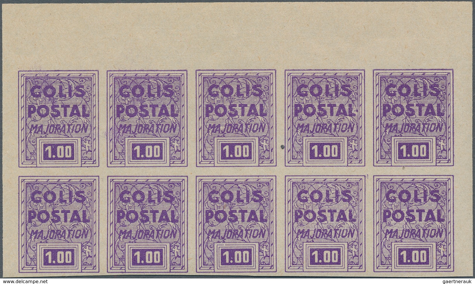 Frankreich - Postpaketmarken: 1941, Supplement Stamps (Majoration), Not Issued, 1fr. Violet Imperfor - Andere & Zonder Classificatie