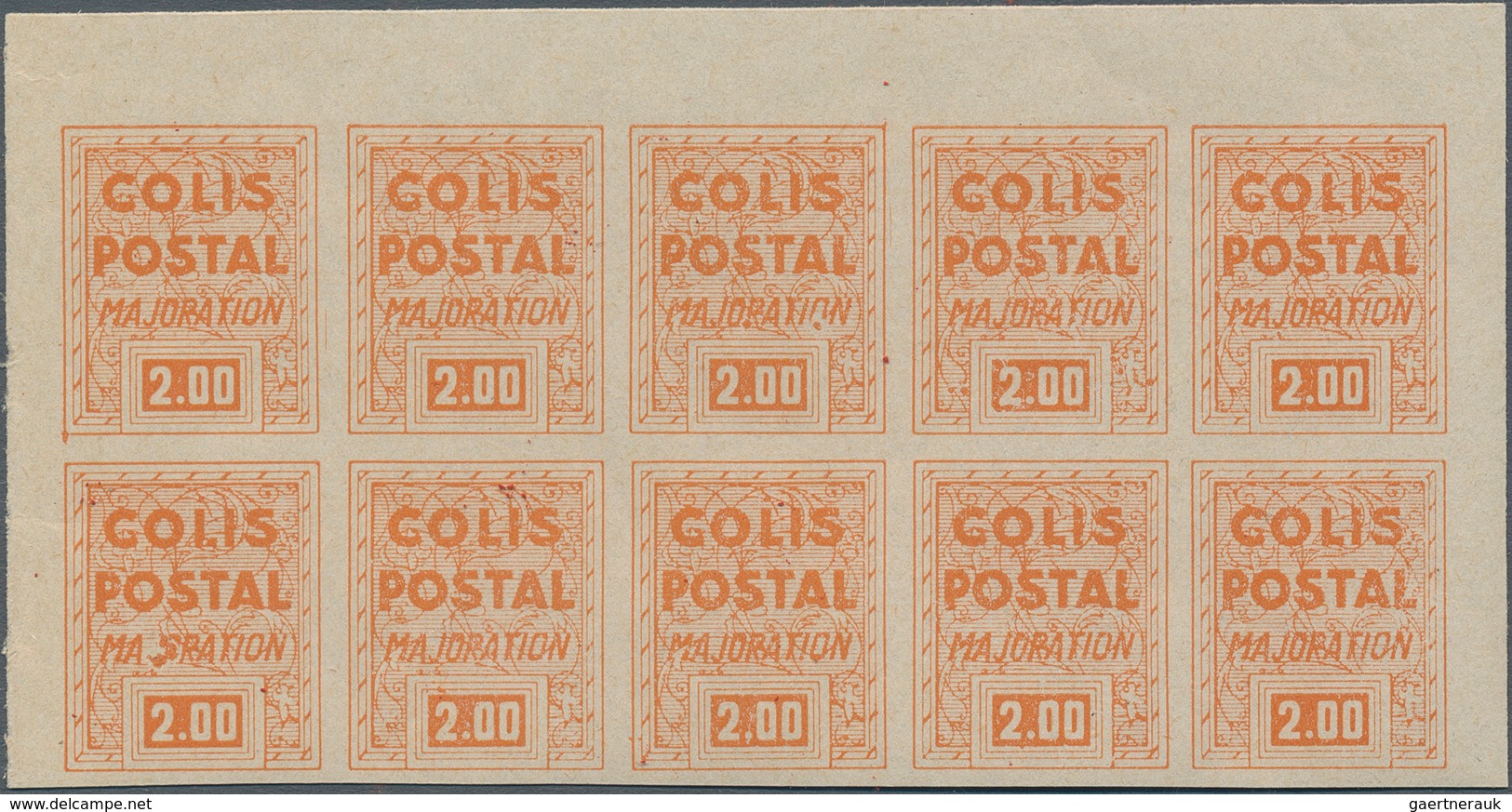 Frankreich - Postpaketmarken: 1941, Supplement Stamps (Majoration), Not Issued, 2fr. Orange Imperfor - Altri & Non Classificati