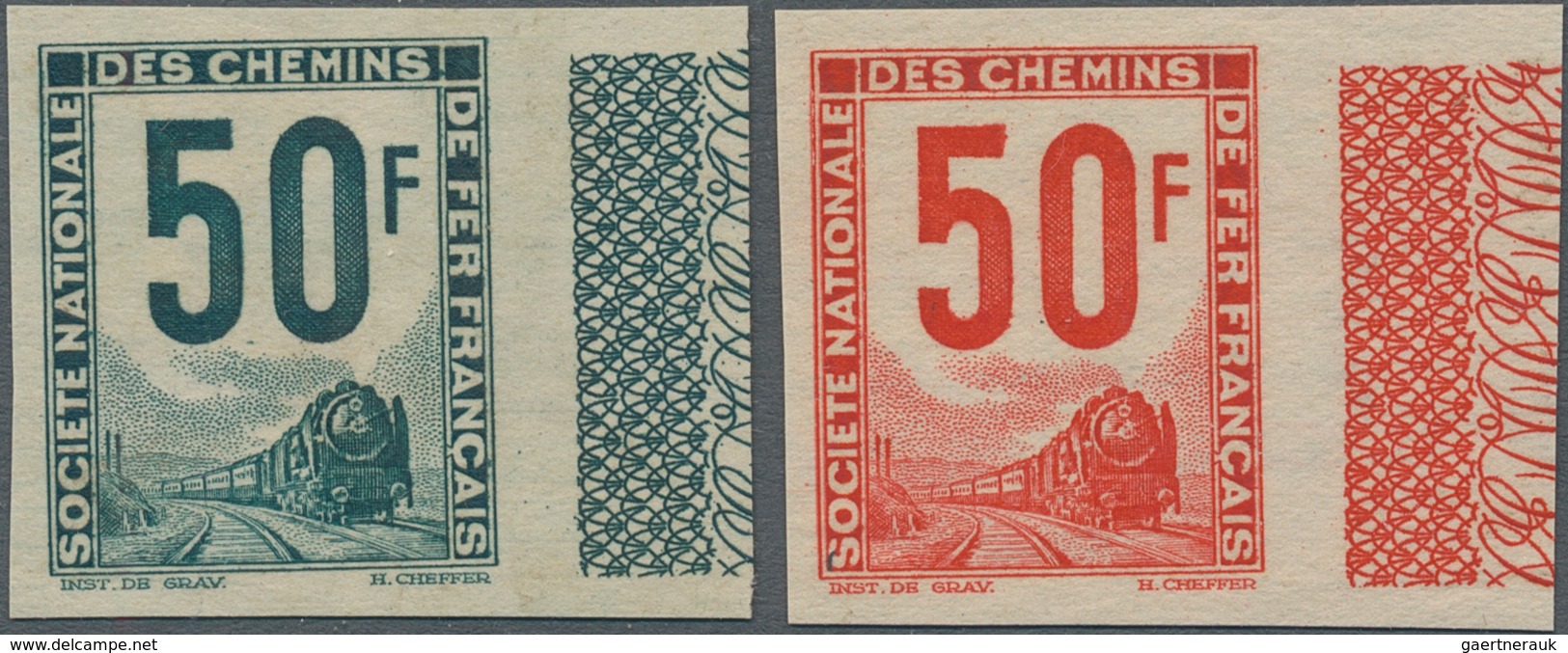 Frankreich - Postpaketmarken: 1944, Societe National Des Chemins De Fer Francais, 50fr. Red And 50fr - Other & Unclassified