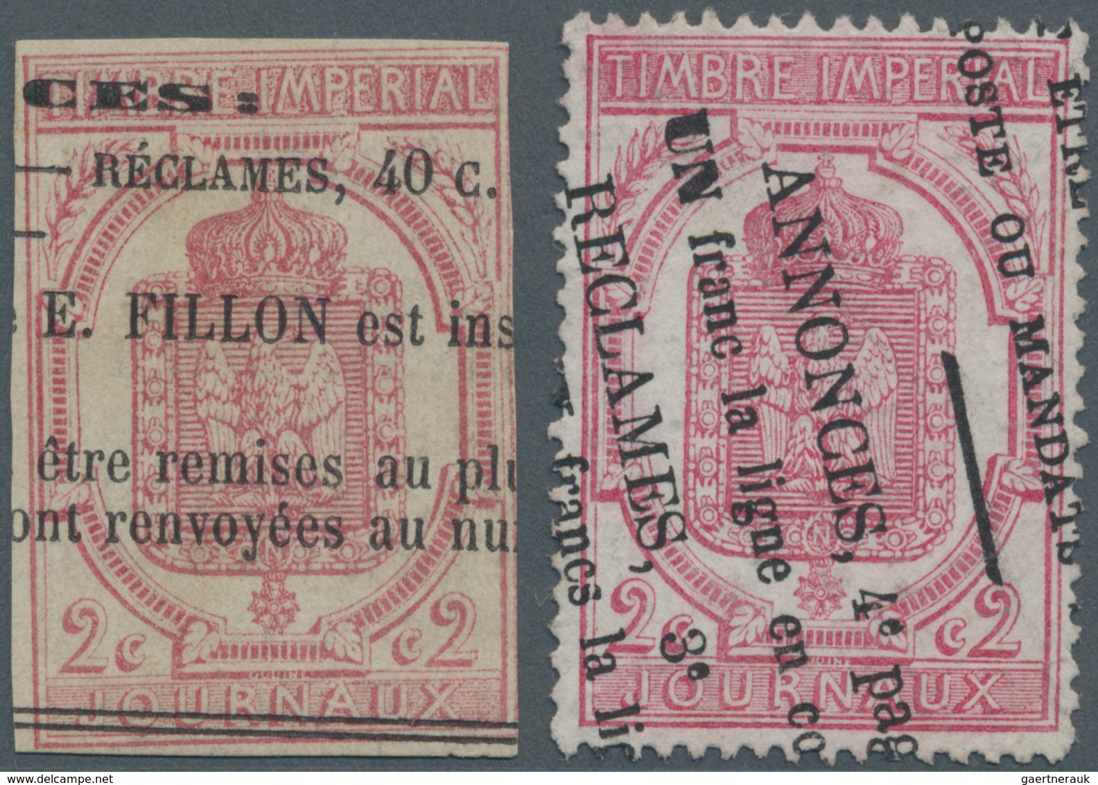 Frankreich - Zeitungsmarken: 1868 (ca): 2 C Newspaper Stamps, Imperofrated And Perforated, Each Supe - Newspapers