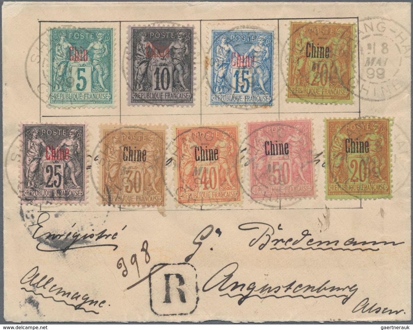 Französische Post In China: 1899, CHINE Overprints, 5c.-50c., Attractive Franking (20c. Twice, 15c. - Andere & Zonder Classificatie