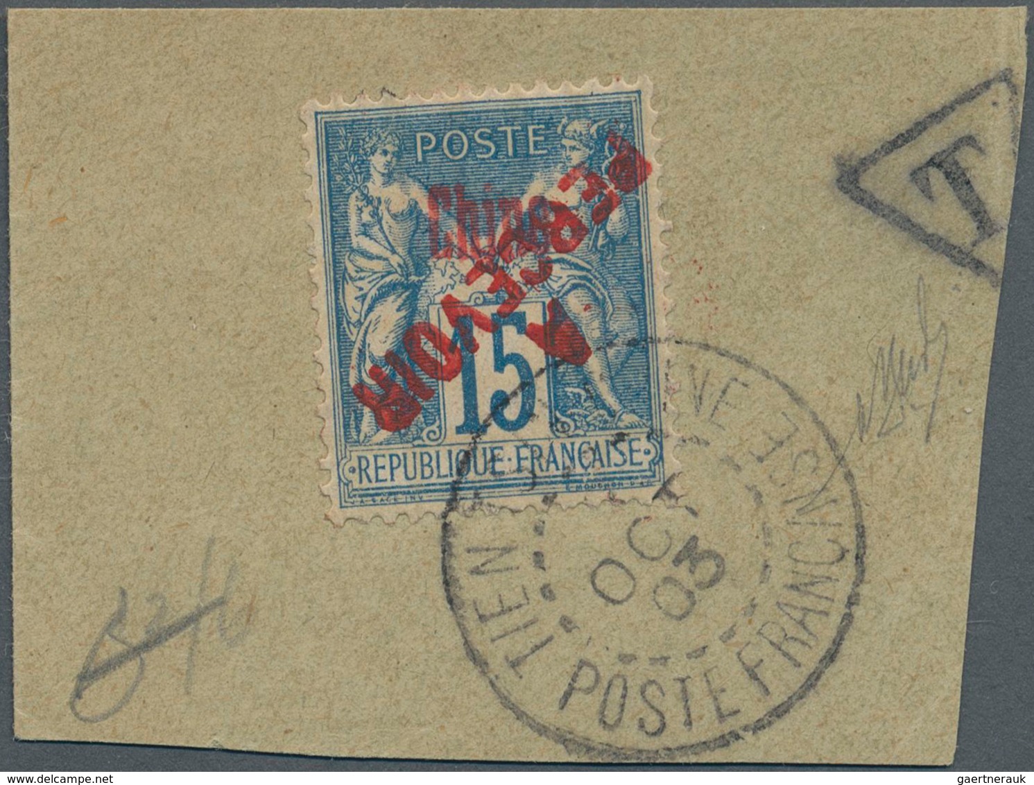 Französische Post In China - Portomarken: 1903, "A PERCEVOIR" Diagonal Overprint In Red INVERTED On - Andere & Zonder Classificatie