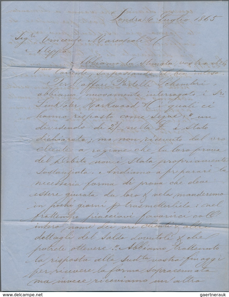 Französische Post In Der Levante: 1865, Folded Letter Written In London Sent To Aleppo. "POSTE FRANC - Otros & Sin Clasificación