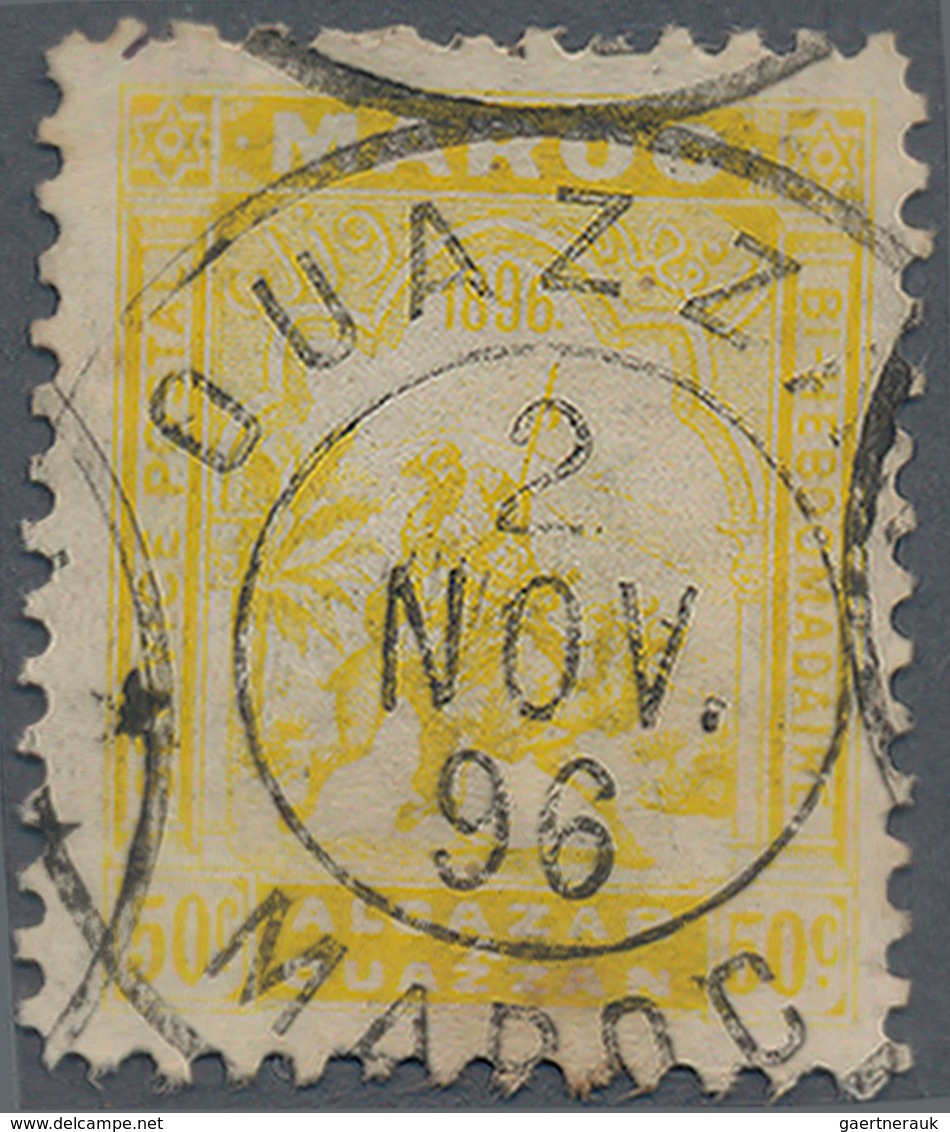 Französische Post In Marokko: 1896, ALCAZAR Y OUAZZAN, 50c. Bright Yellow, Cancelled By Clean Double - Andere & Zonder Classificatie