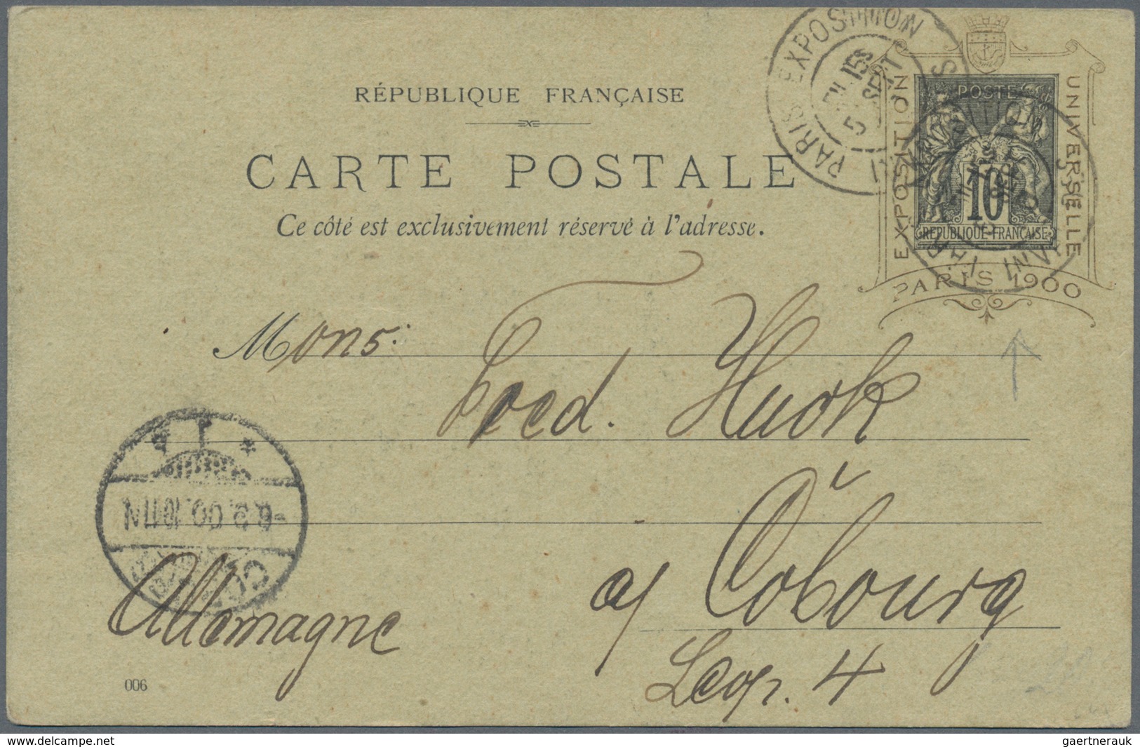 Frankreich - Ganzsachen: 1900, "PARIS EXPOSITION UNIVERSELLE" 10 C Black Postal Stationery Card/pict - Sonstige & Ohne Zuordnung