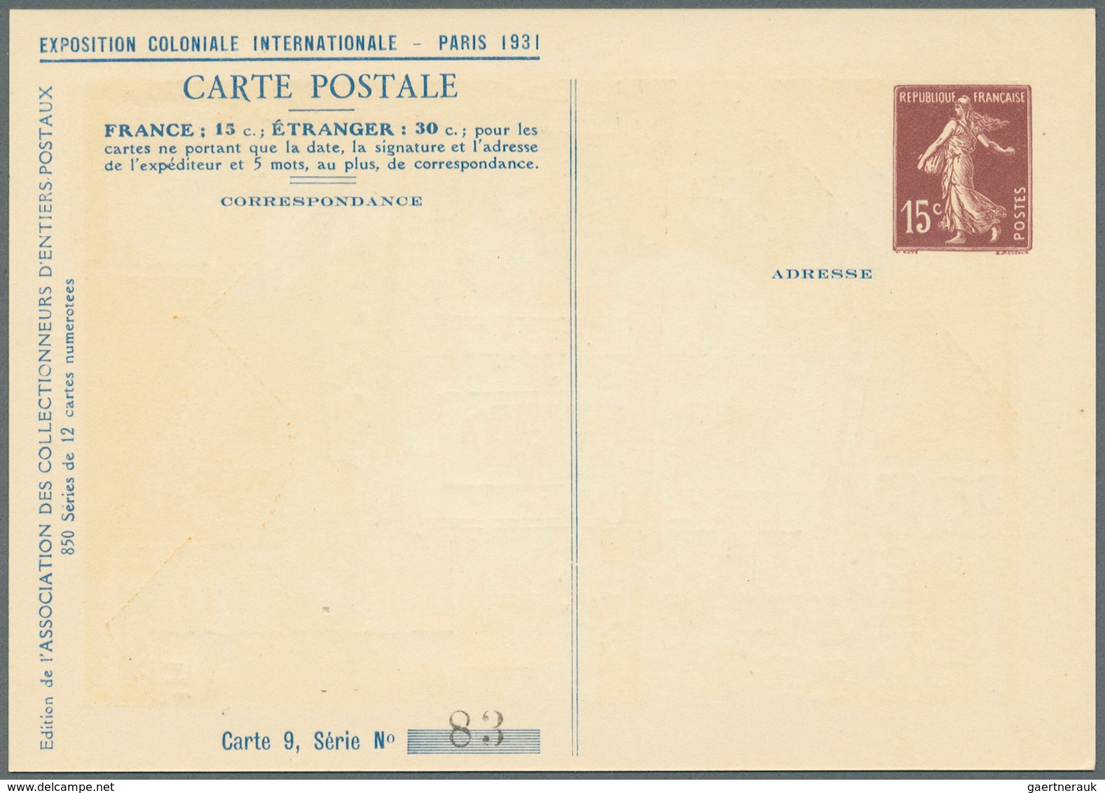 Frankreich - Ganzsachen: 1931: EXPOSTION COLONIALE INTERNATIONALE, PARIS 1931, Serie von 12 Postkart