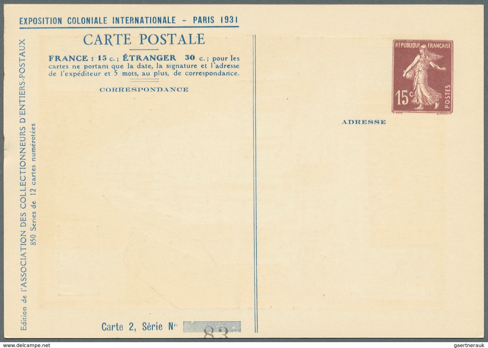 Frankreich - Ganzsachen: 1931: EXPOSTION COLONIALE INTERNATIONALE, PARIS 1931, Serie von 12 Postkart