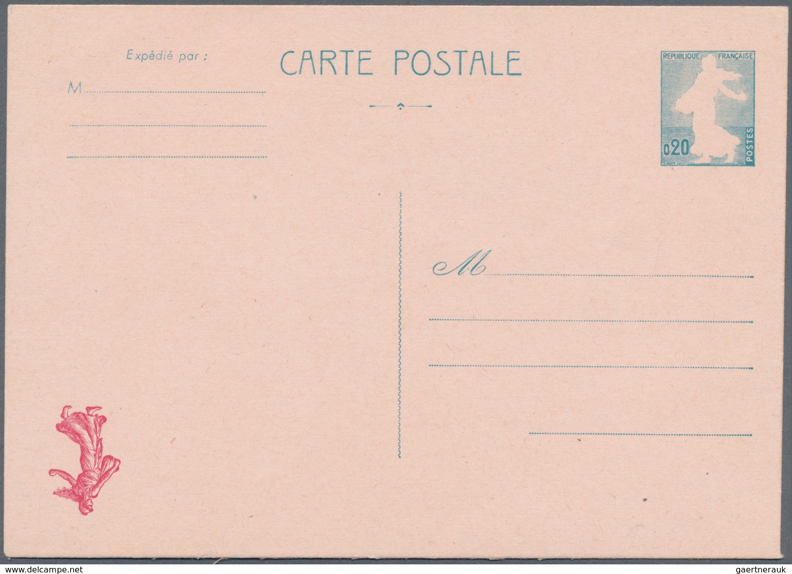 Frankreich - Ganzsachen: Postcard, 20 C, Sower, Red And Green Print Inverted. Decorative. ÷ Carte Po - Sonstige & Ohne Zuordnung