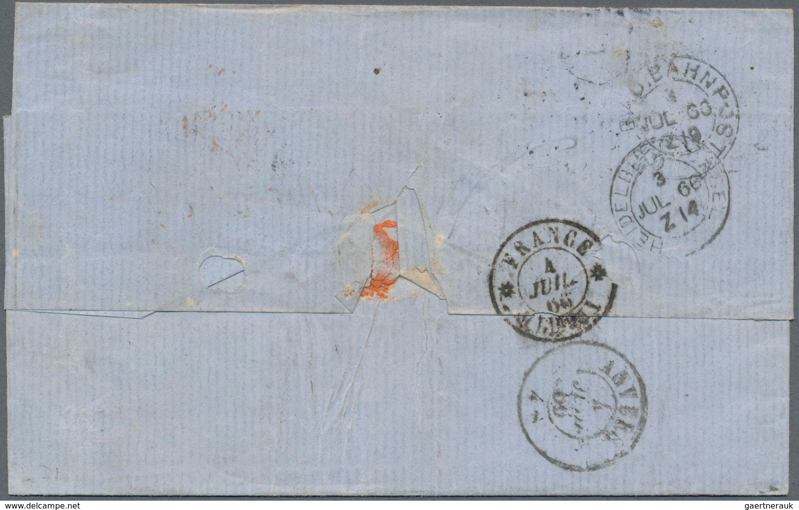 Frankreich - Stempel: 1866, Folded Entire Addressed From Germany To Belgium Cancelled By Rippoldsau - 1801-1848: Voorlopers XIX