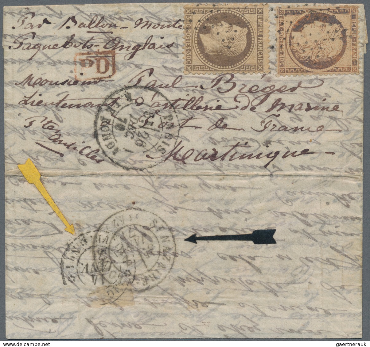 Frankreich - Ballonpost: 1870/1871, DESTINATION MARTINIQUE, Balloon "Tourville", Lettersheet With Co - 1960-.... Covers & Documents