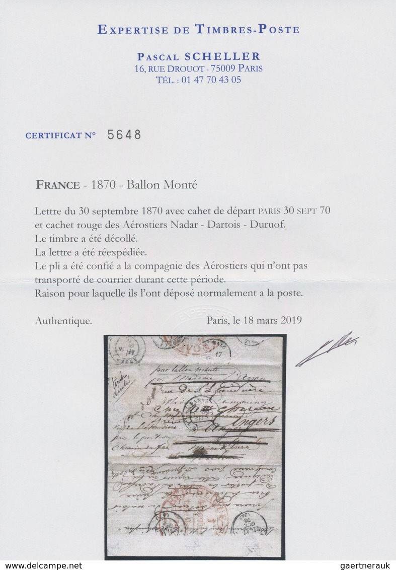 Frankreich - Ballonpost: BALLON MONTÉ 1870 - Entire Letter Dated Inside „Sept 30“ With Red Cachet Of - 1960-.... Brieven & Documenten