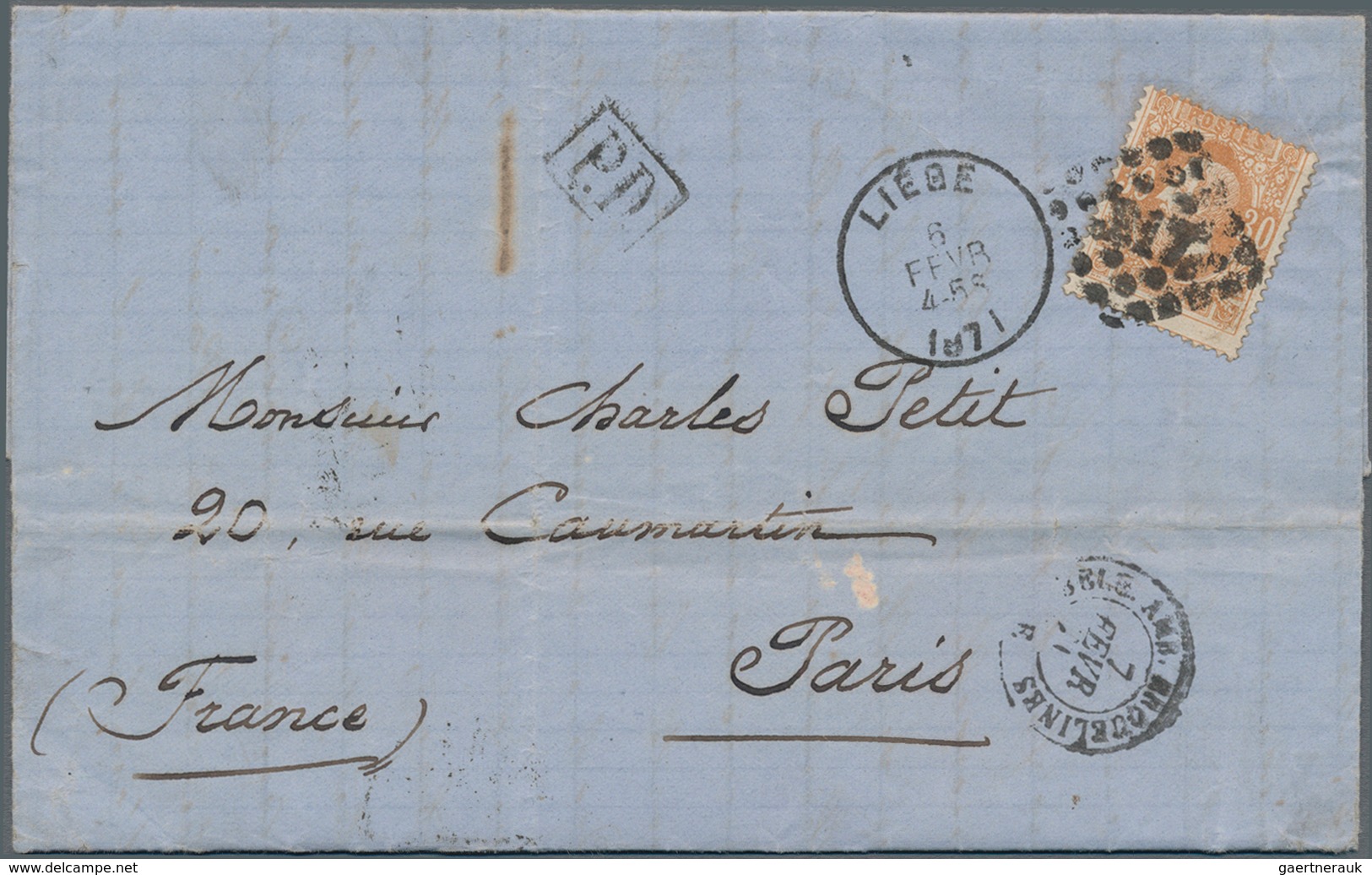 Frankreich - Ballonpost: 1871, BALLON MONTÉ: PARIS INCOMING MAIL FROM BELGIUM A FEW DAYS AFTER THE E - 1960-.... Covers & Documents