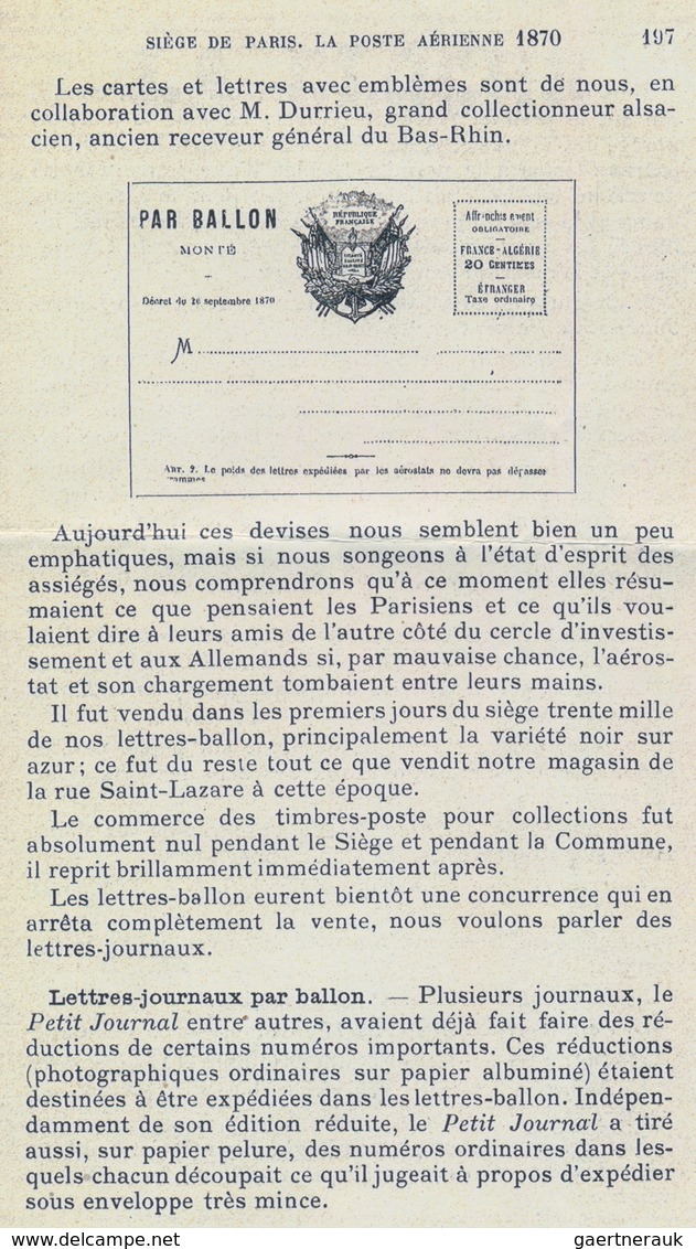 Frankreich - Ballonpost: 1872 THE ONLY KNOWN POSTALLY USED EXAMPLE OF THE PROPAGANDA "PAR BALLON MON - 1960-.... Brieven & Documenten