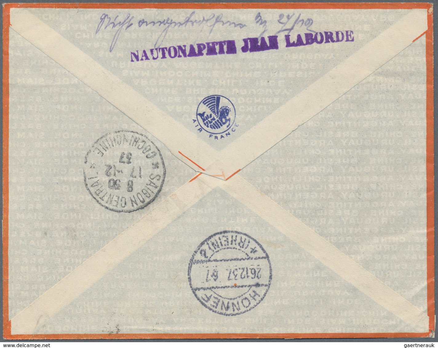 Frankreich - Schiffspost: 1937, KOBE A MARSEILLE N°1, 16.12.37, Octogonal Maritime Dater, Five Clear - Other & Unclassified