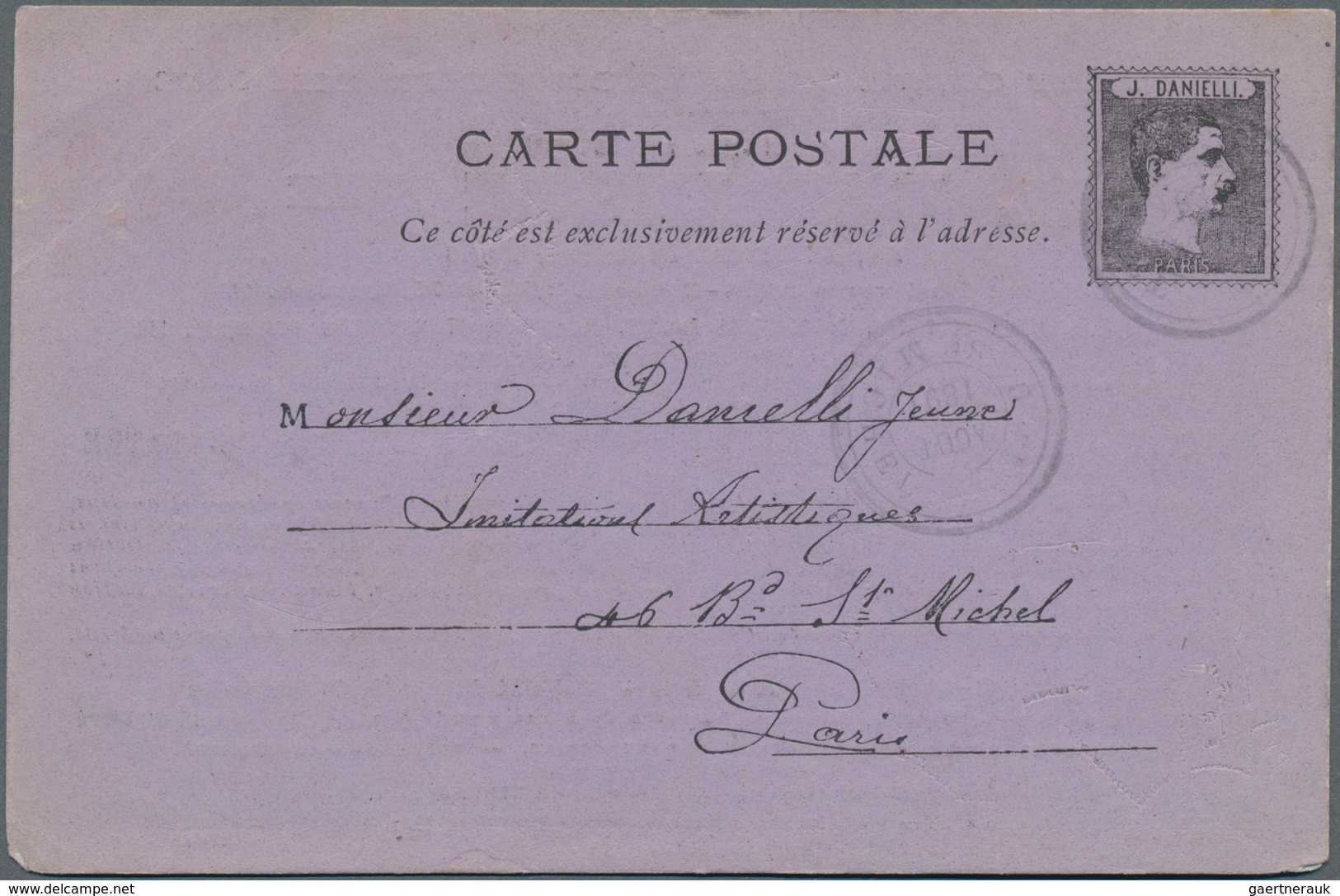 Frankreich - Besonderheiten: 1891, Private Advertising Card For "Gallerie Artistique J. DANIELLI" Wi - Other & Unclassified