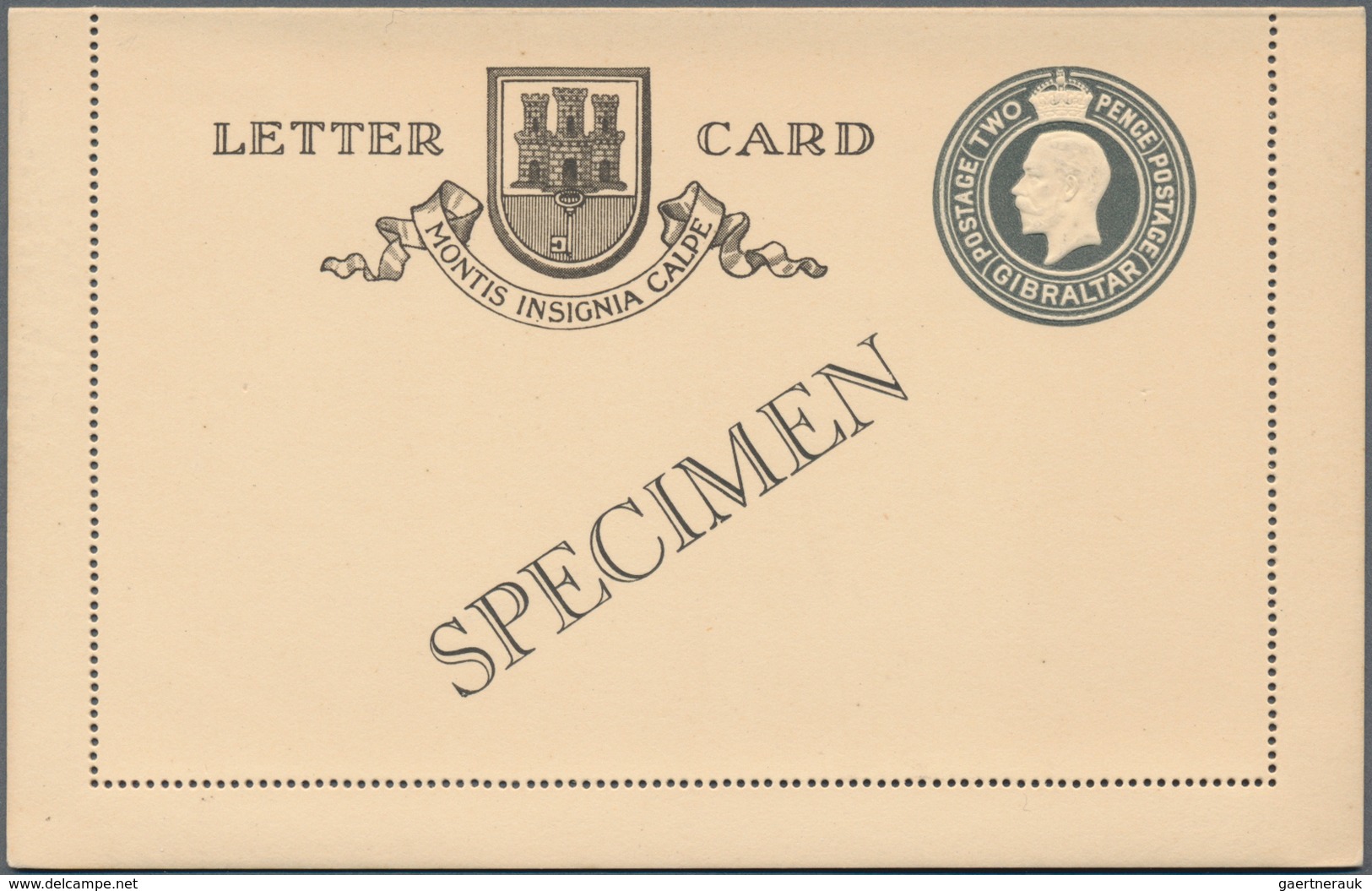 Gibraltar - Ganzsachen: 1933 Unused Pictured Postal Stationery Lettercard 2 P Grey (KGV) On Cream, B - Gibraltar