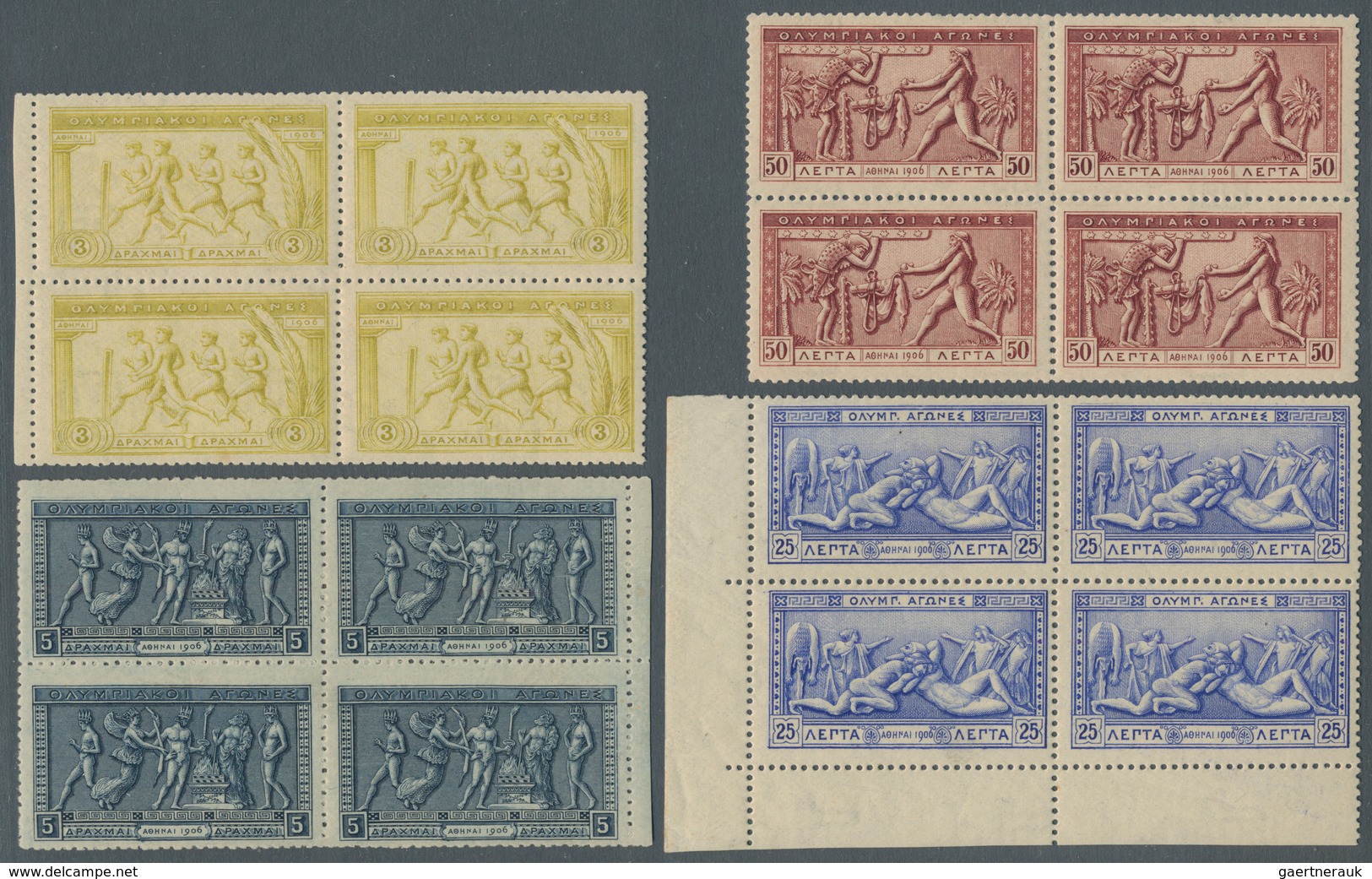 Griechenland: 1896, Olympic Games, Complete Set In Mint Never Hinged MNH Blocks-4, Mostly Margin Or - Other & Unclassified