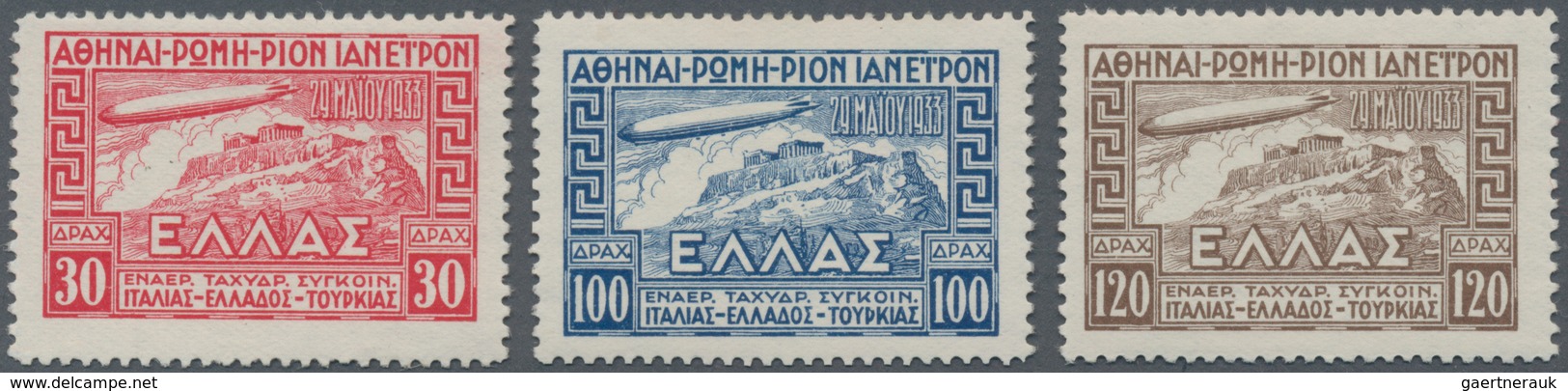 Griechenland: 1933, 30, 100 And 120 Dr Complete ZEPPELIN-set Mint Never Hinged, Mi 380.- - Andere & Zonder Classificatie