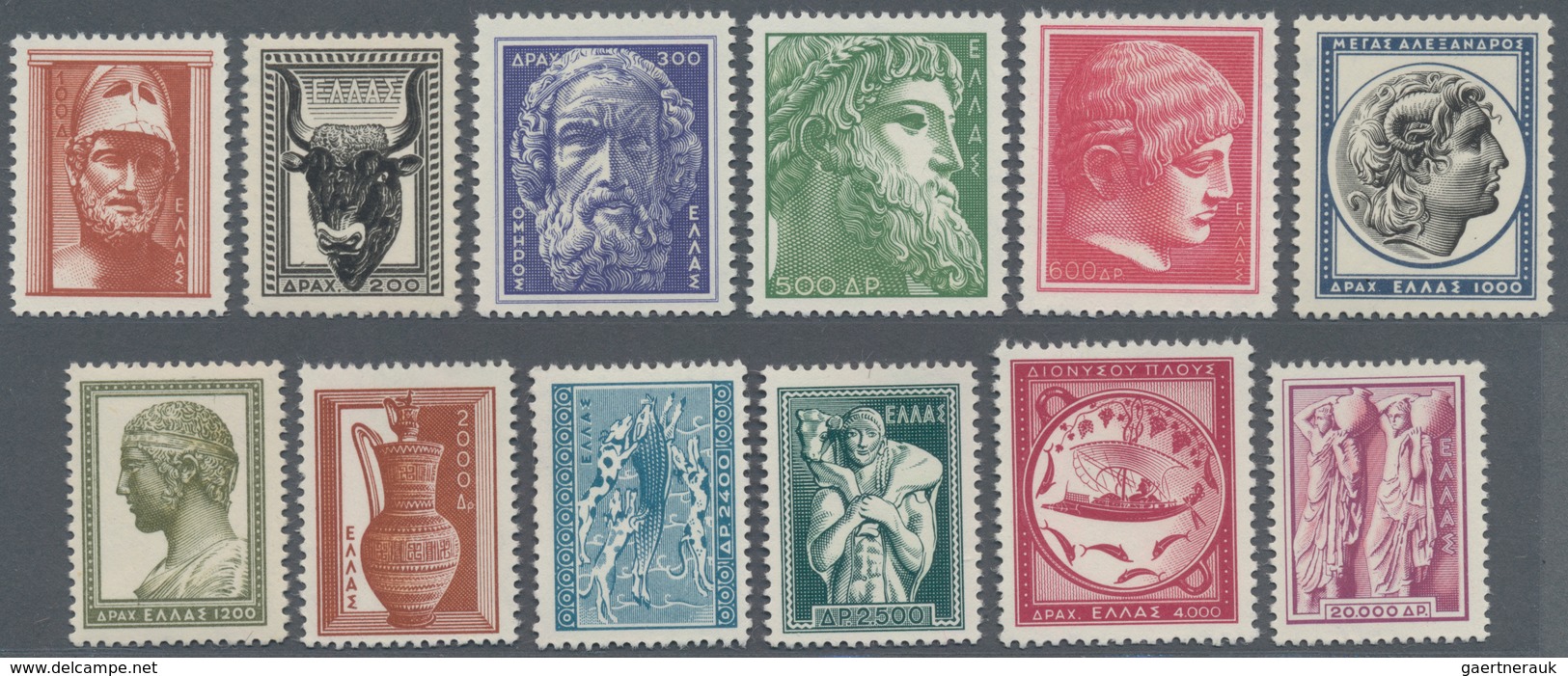 Griechenland: 1954, Regular Issue "Antique Greek Art", Complete Set Of 12 Stamps, Mint Never Hinged - Other & Unclassified